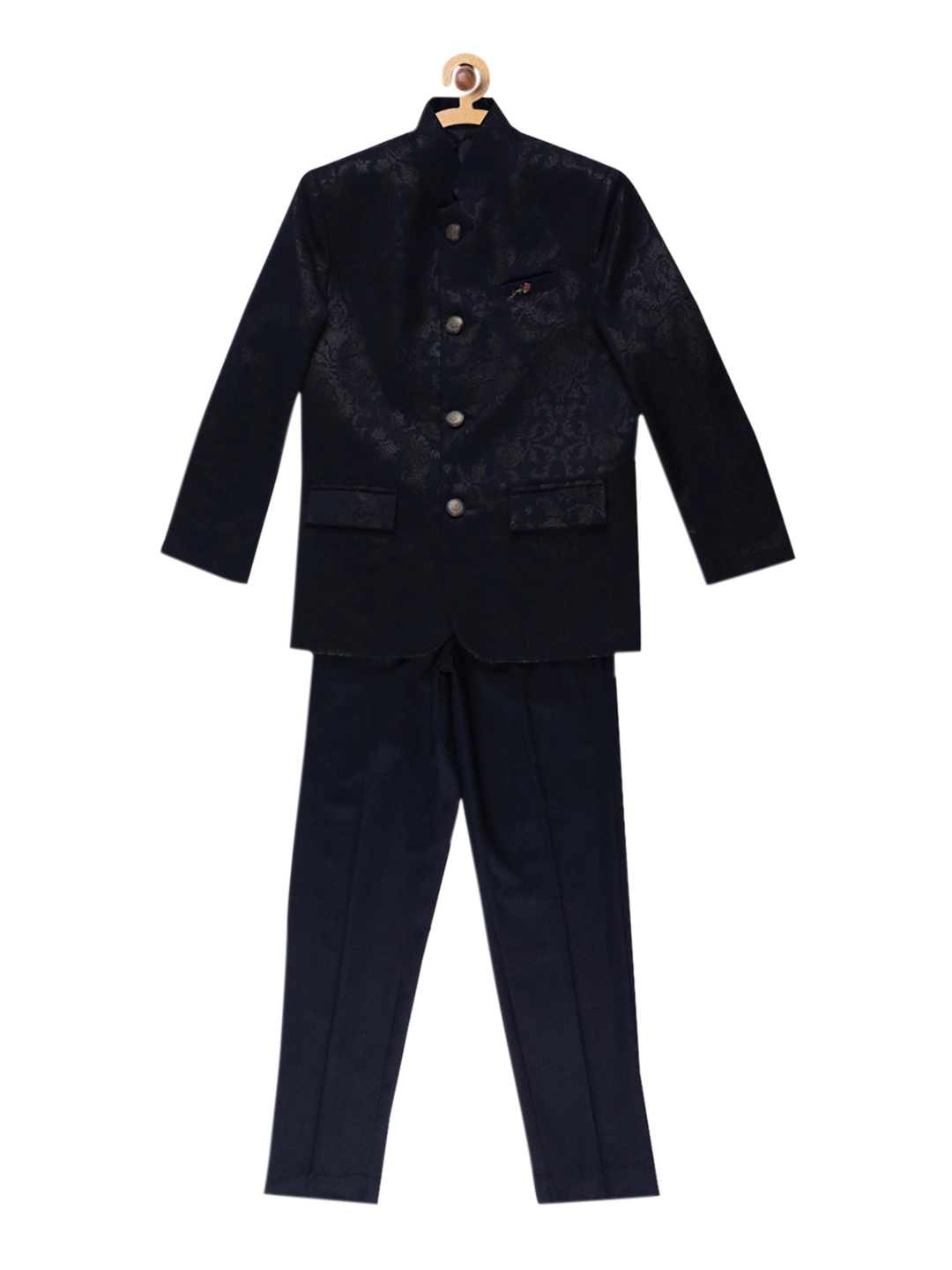 

Blue Giraffe Boys Navy Blue Self Design Co-Ord Set