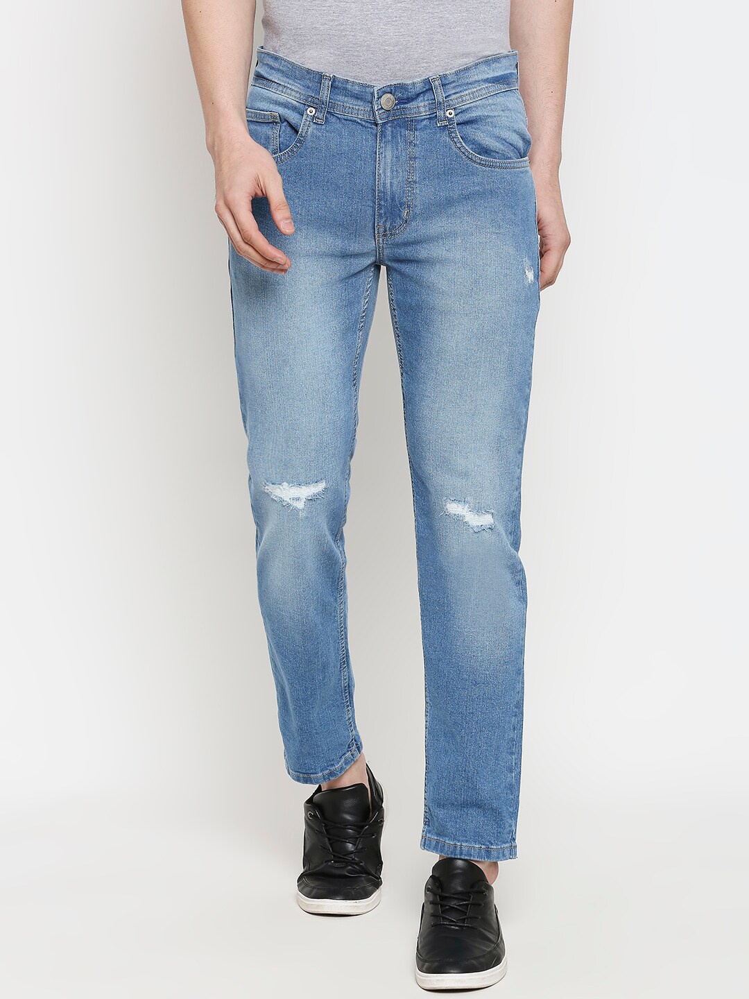 

People Men Blue Skinny Fit Mid-Rise Low Distress Jeans