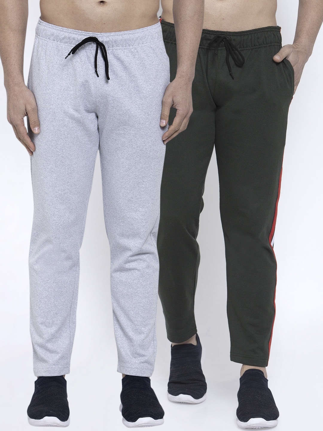 

NEUDIS Men Pack Of 2 Solid Structured-Fit Cotton Track Pants, Olive