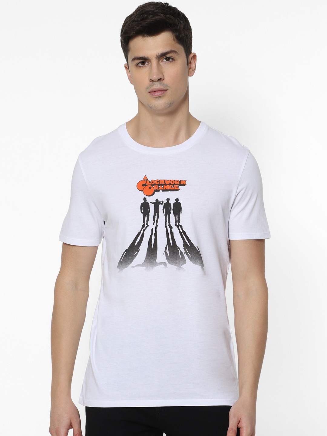

Celio Men White Printed Round Neck Cotton T-shirt