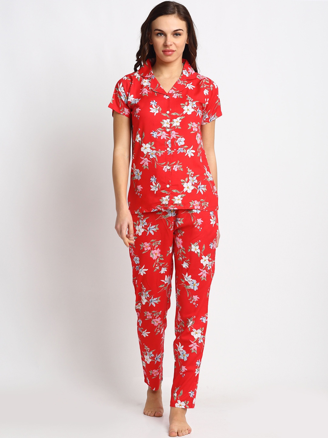 

Claura Women Red & White Printed Night suit