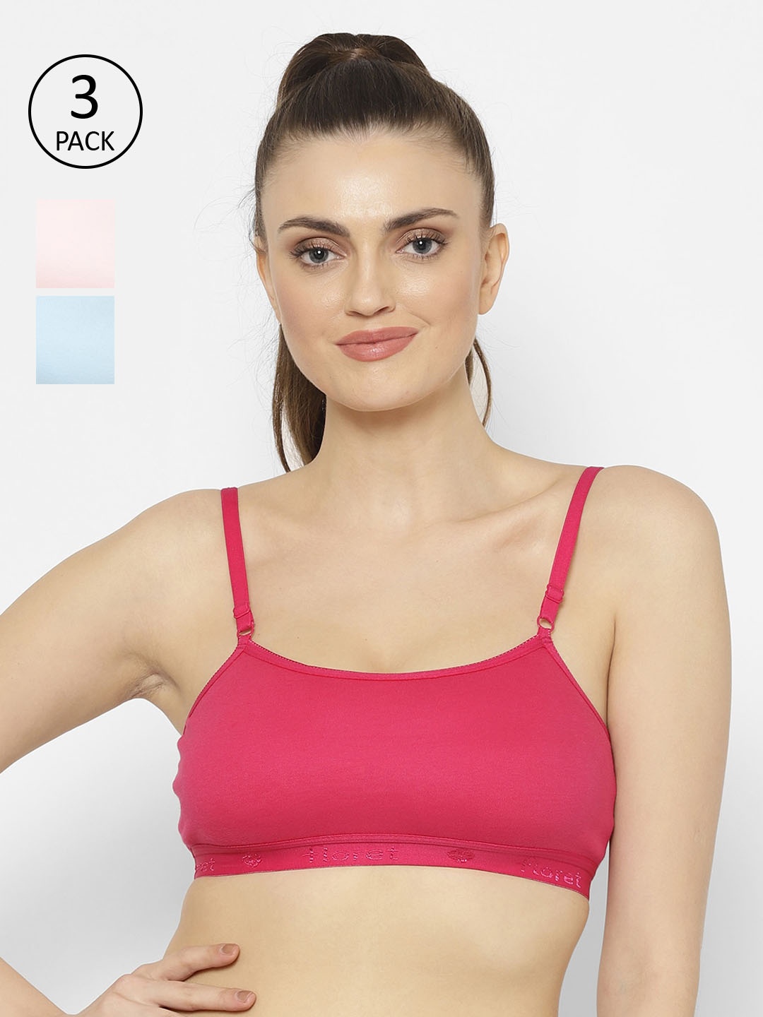 Floret Pink & Magenta Solid Set of 3 Workout Bra 1492_Pink-Sky-Magenta-Pink-Sky-Magenta