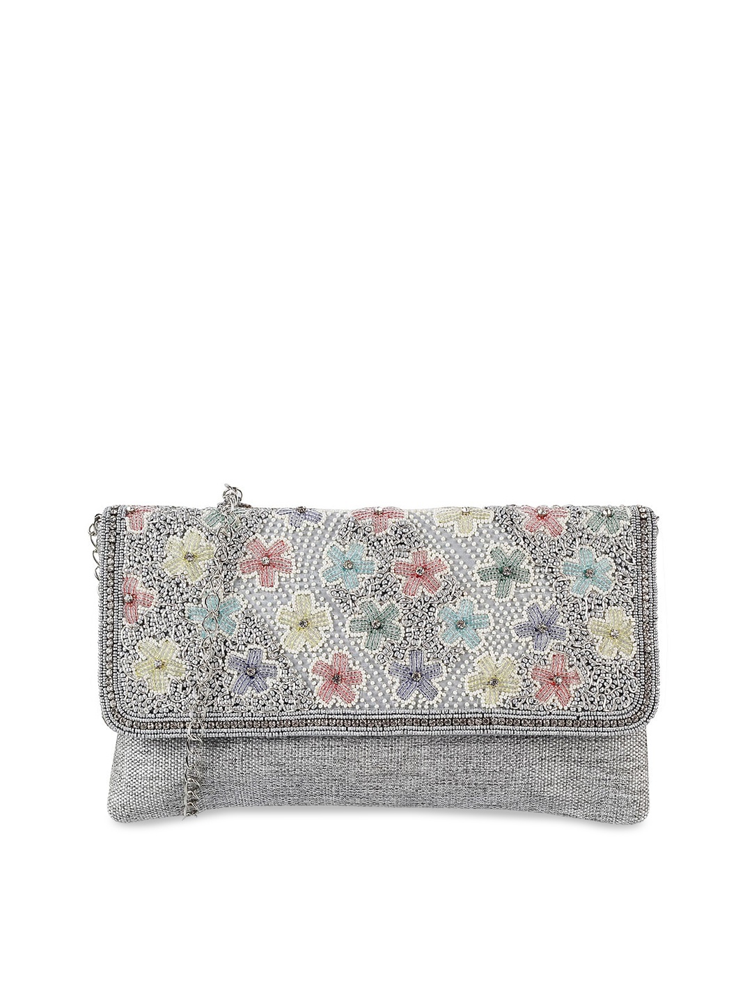 

Mochi Grey & Blue Embellished Embellished Clutch