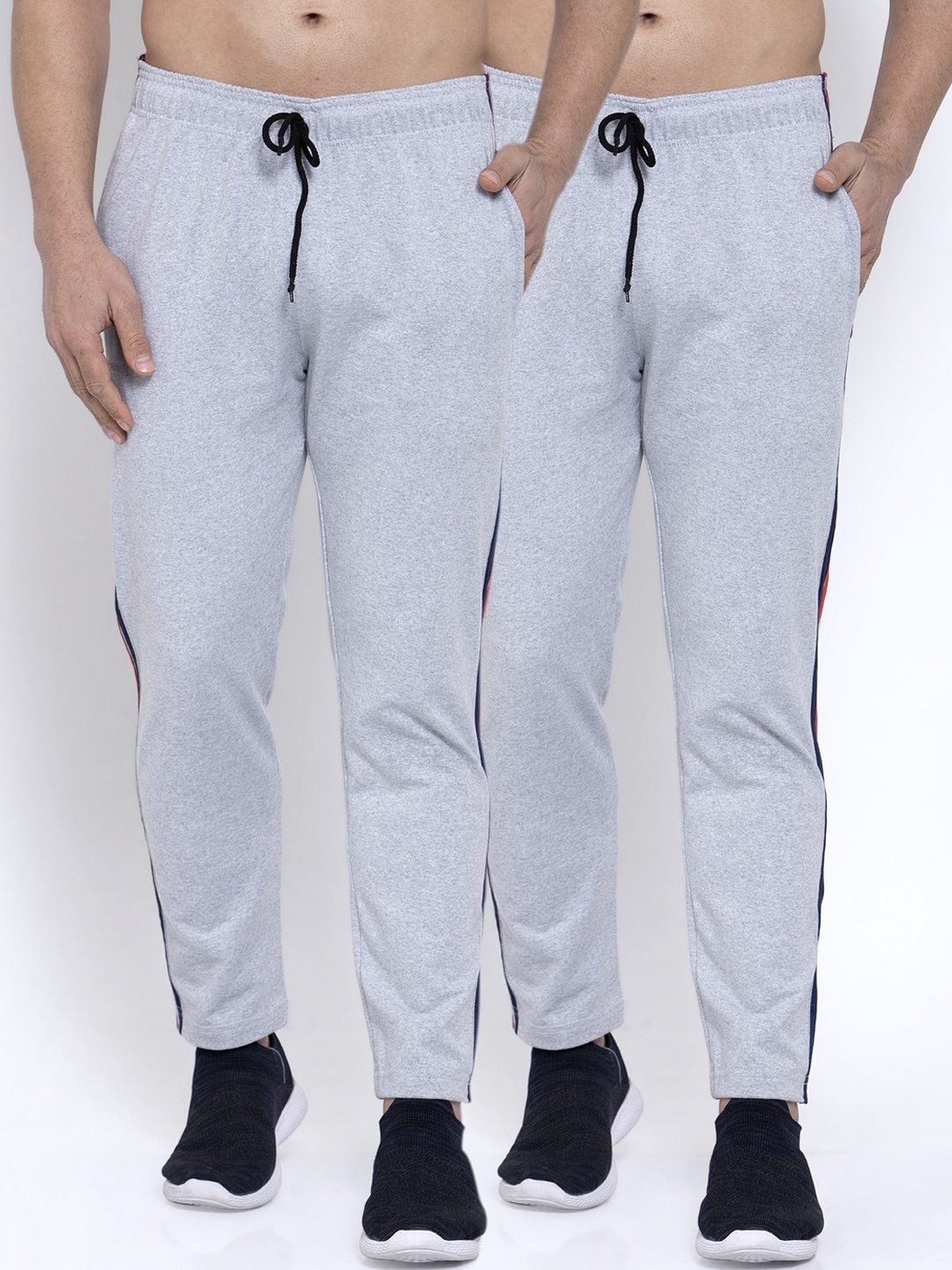 

NEUDIS Men Pack Of 2 Grey Melange Solid Structured-Fit Track Pants