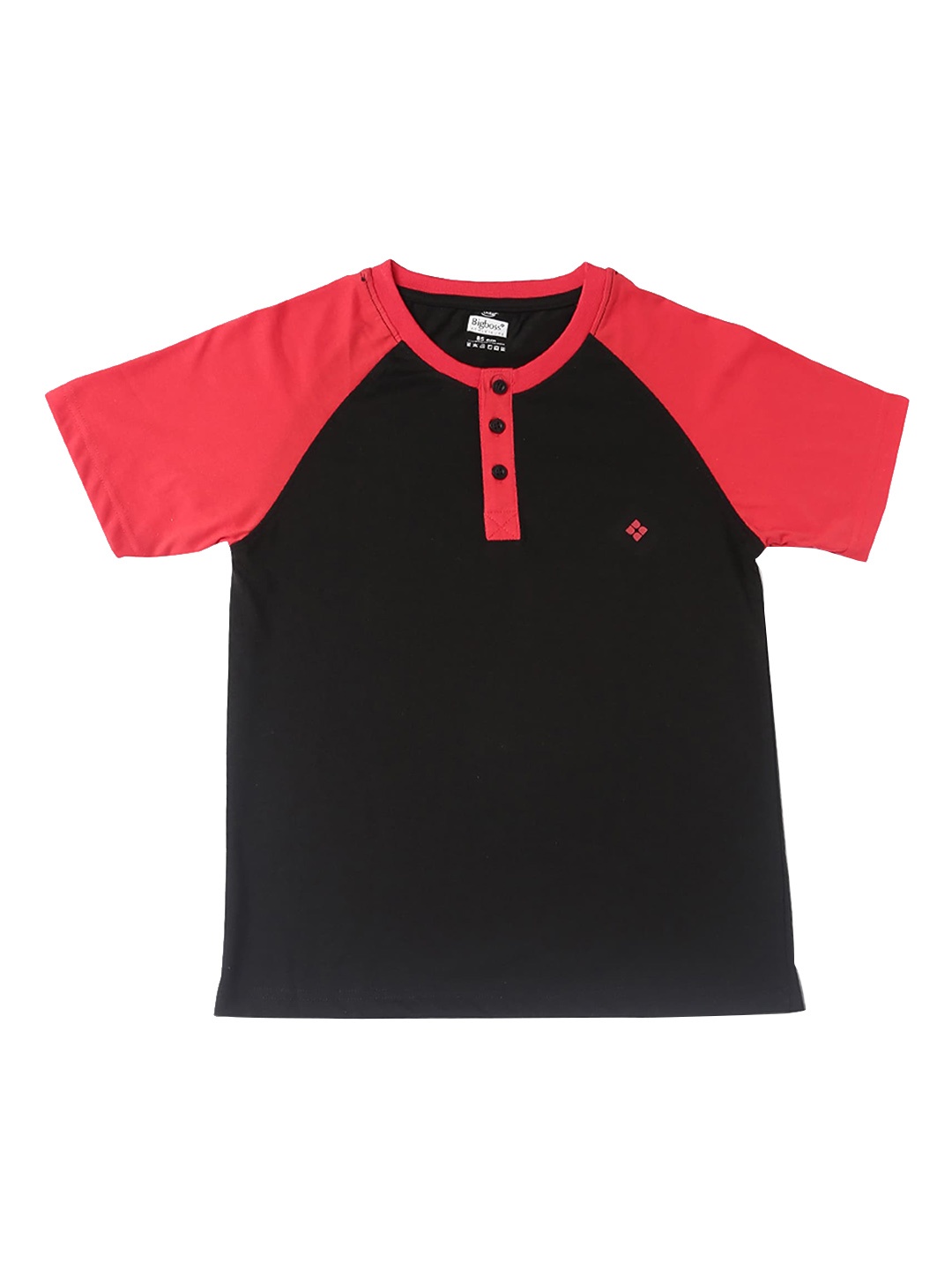 

Dollar Boys Black Red Solid Henley Neck Pure Cotton T-shirt