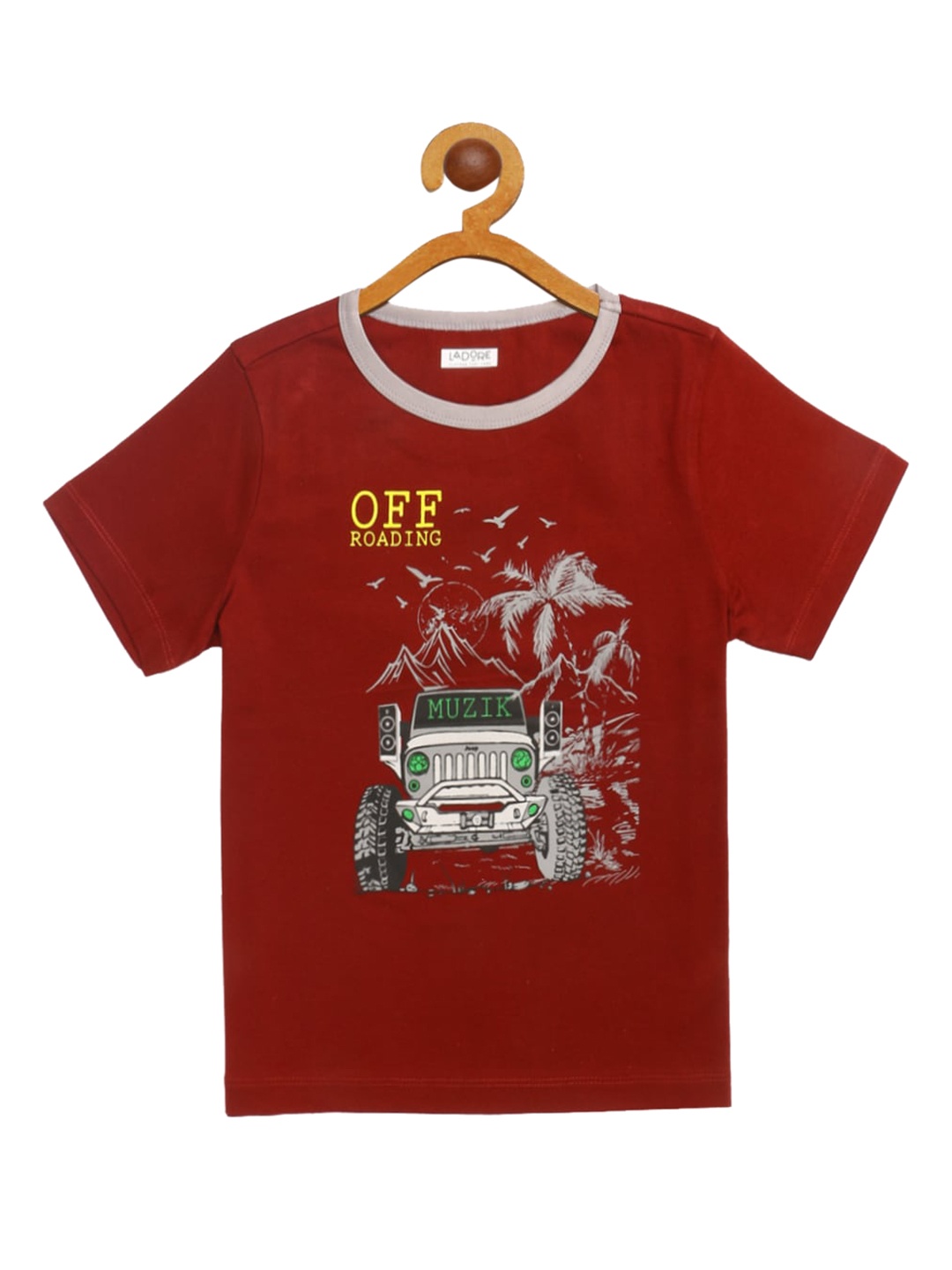 LAdore Boys Maroon Printed Round Neck Pure Cotton T-shirt