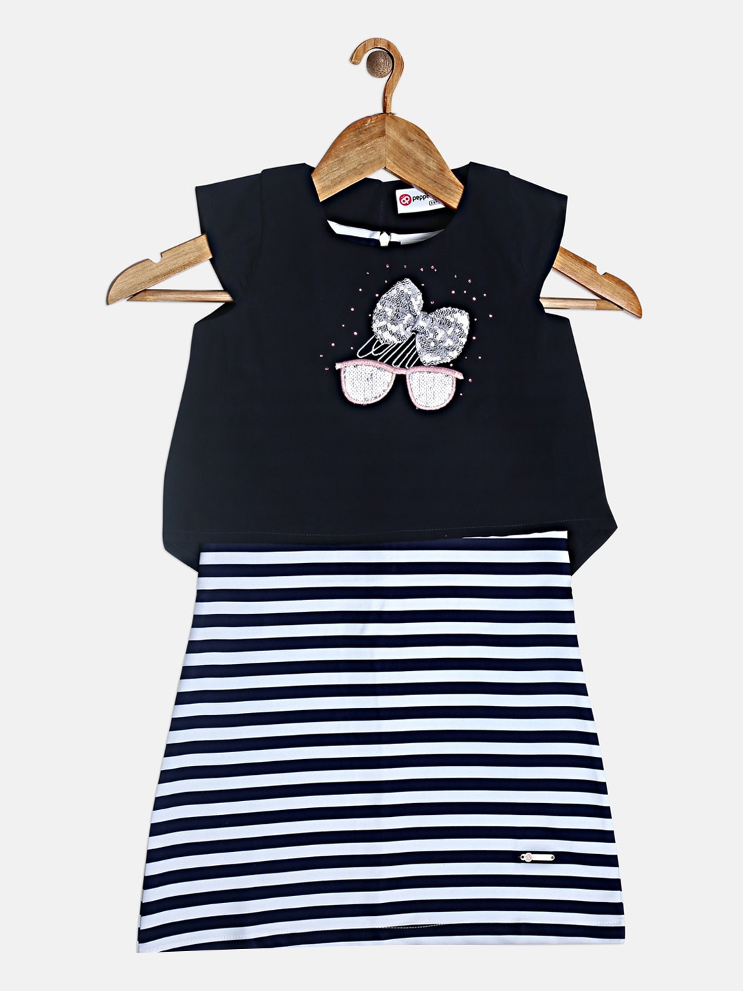 

Peppermint Girls Navy Blue Striped A-Line Dress