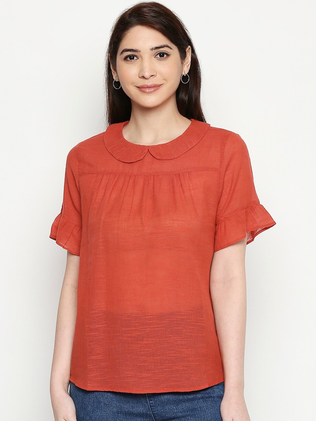 People Rust Flared Sleeves Pure Cotton Top