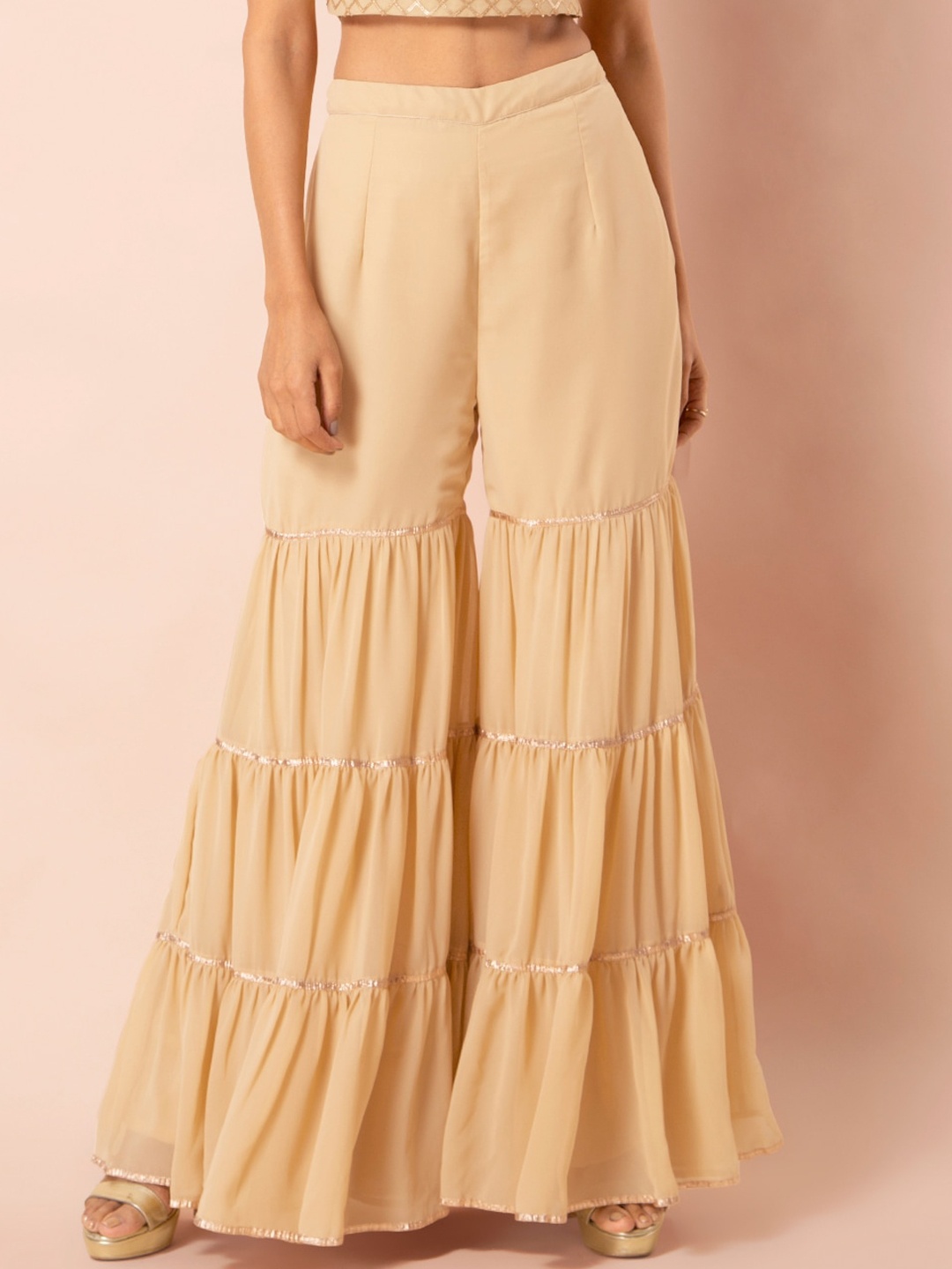 

INDYA Women Beige Gota Tiered Sharara Pants