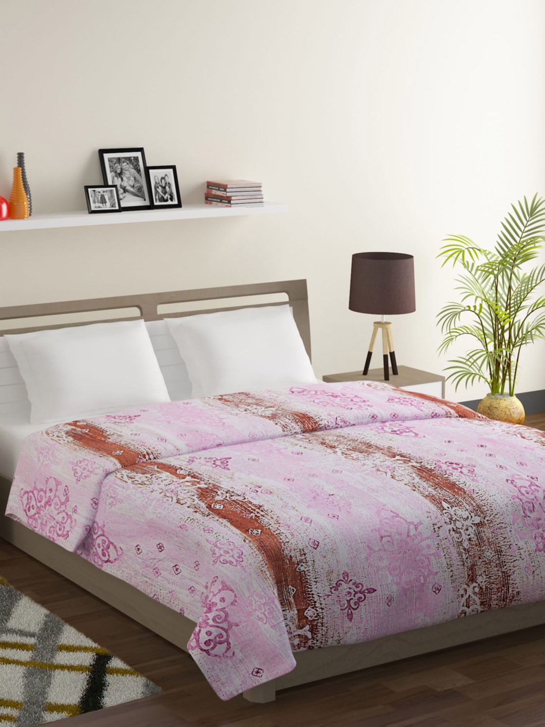 

SWAYAM Pink & White Ethnic Motifs Mild Winter 150 GSM Double Bed Comforter
