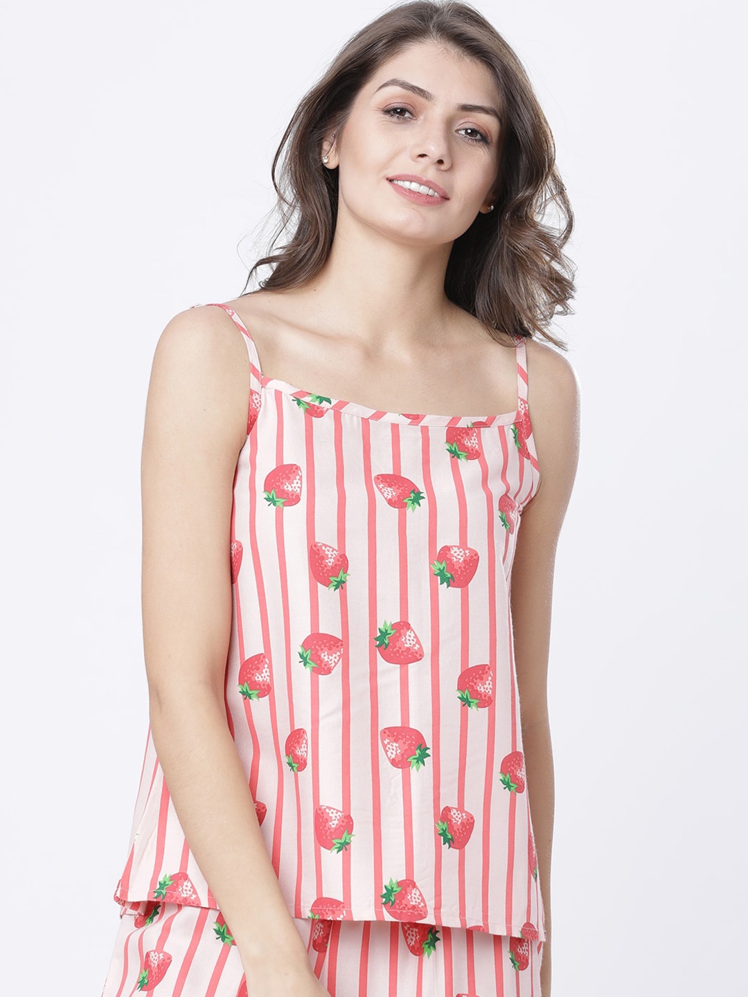 

Tokyo Talkies Women Coral Pink & Off-White Printed Night Suit