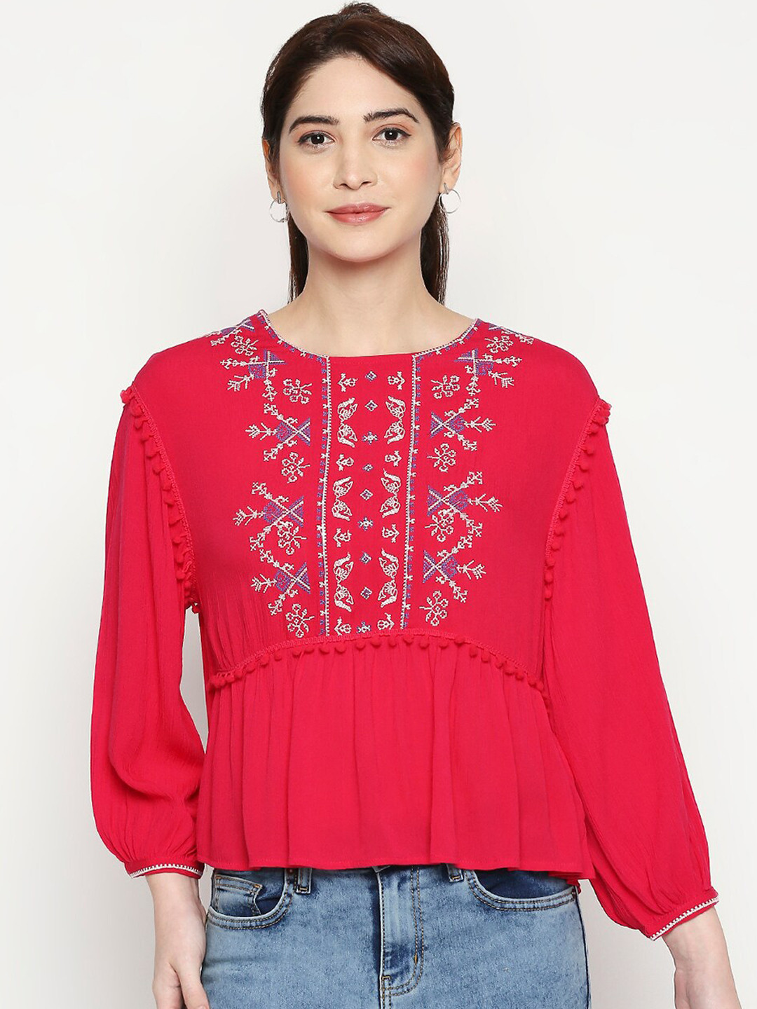 

People Women Fuchsia Red Printed Top
