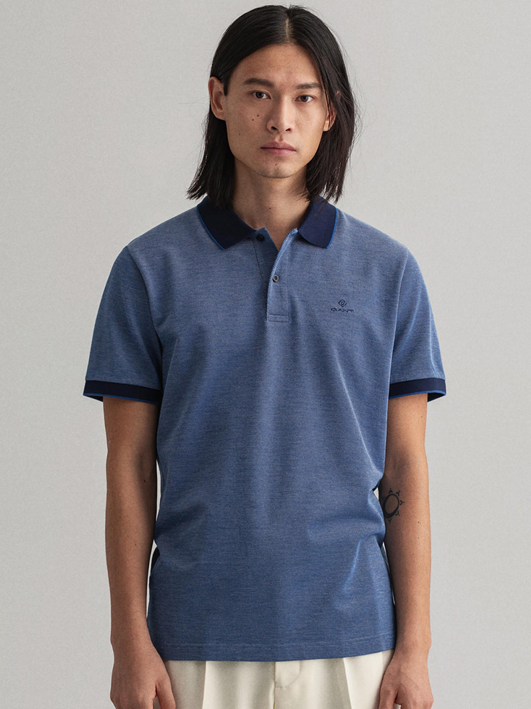 

GANT Men Blue Solid Polo Collar T-shirt