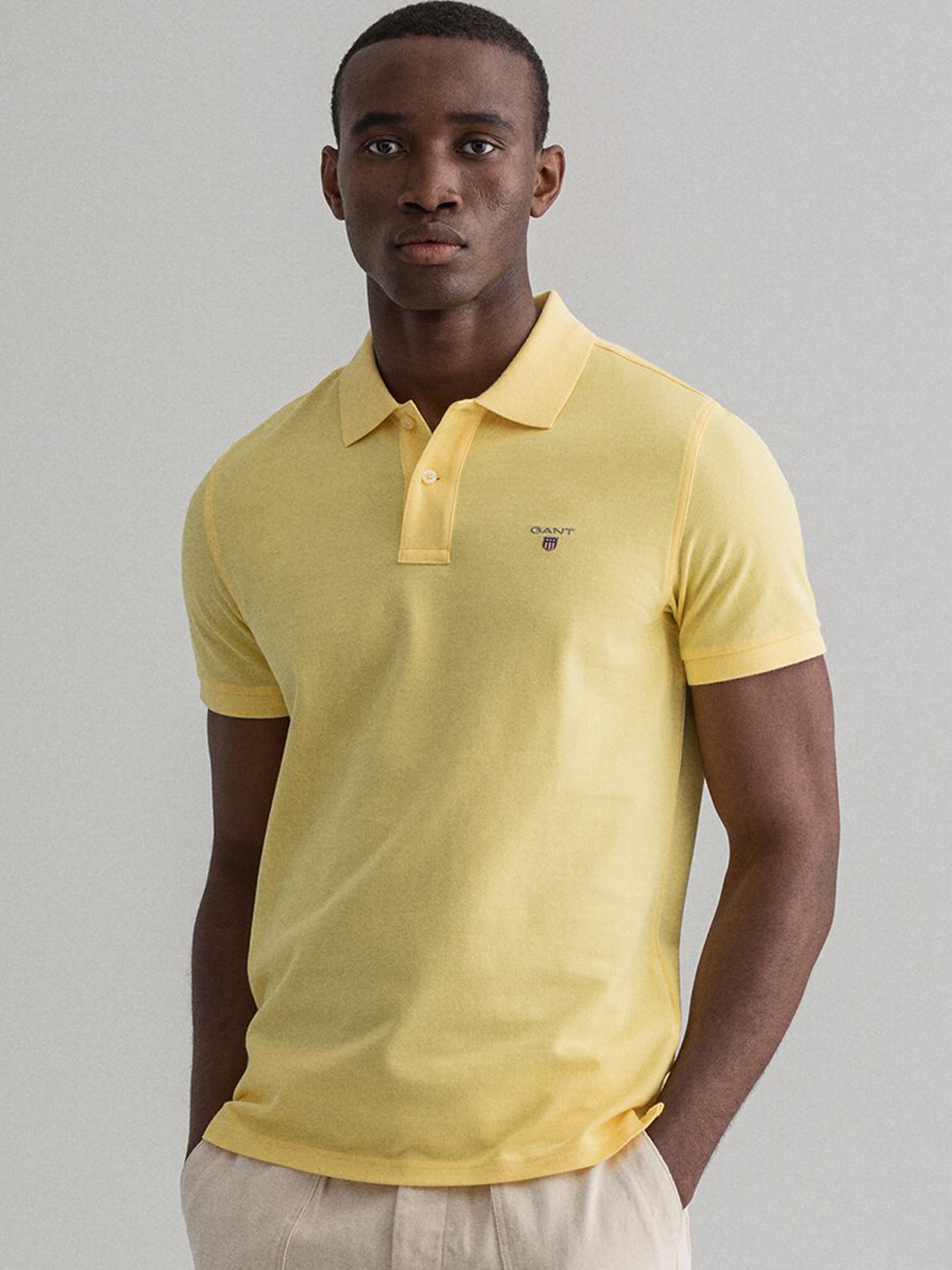 

GANT Men Yellow Solid Polo Collar T-shirt