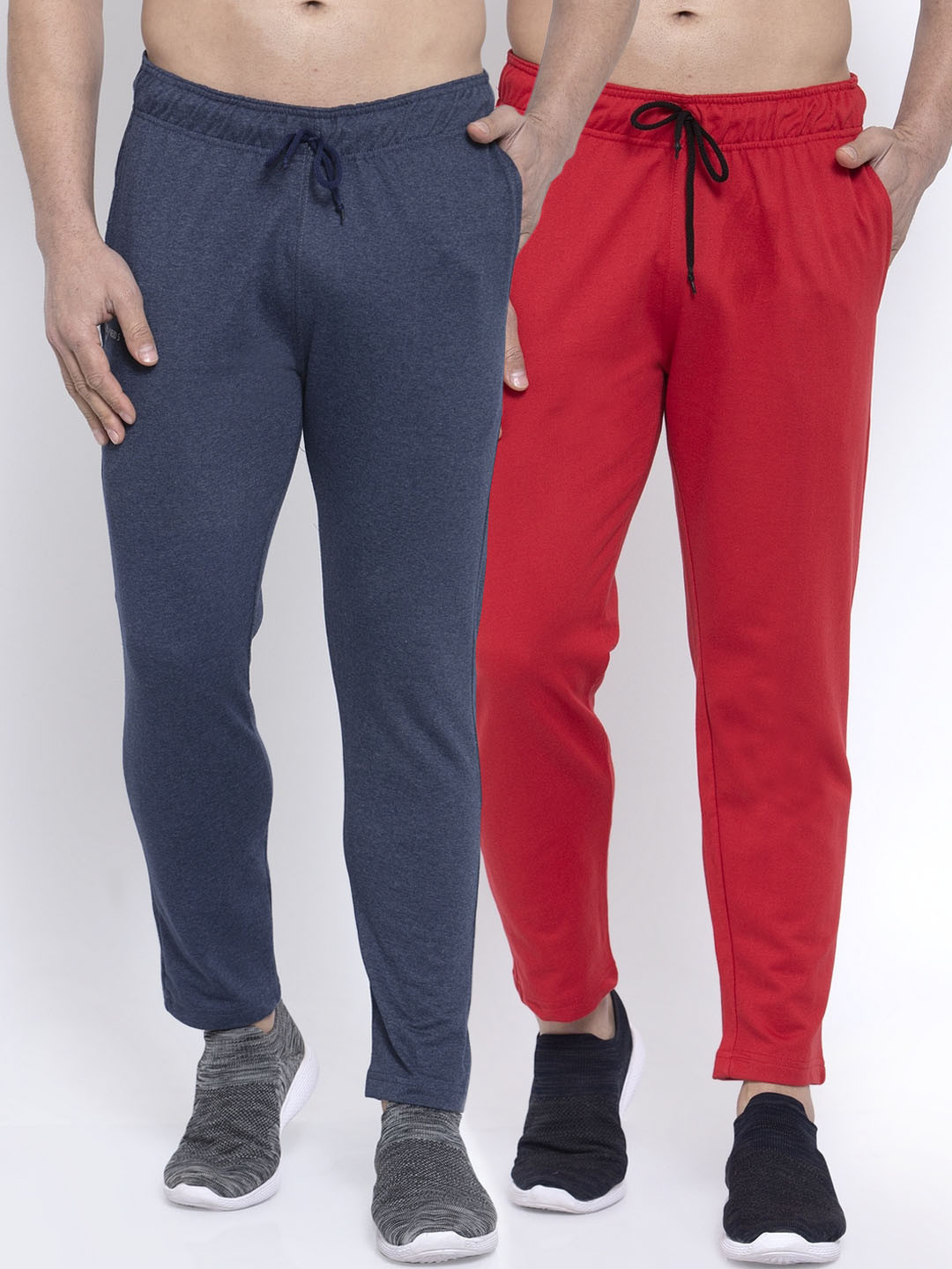 

NEUDIS Men Pack Of 2 Solid Structured-Fit Track Pants, Navy blue