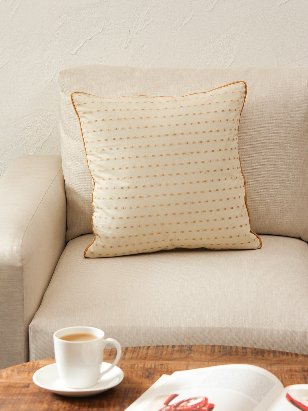 

House This Beige Self Design Square Cushion Covers