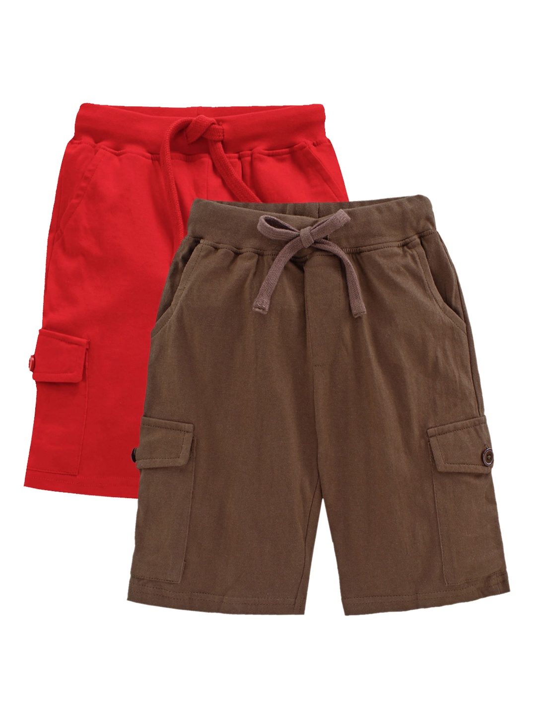 

KiddoPanti Boys Pack Of 2 Coffee Brown & Red Solid Regular Fit Cargo Shorts