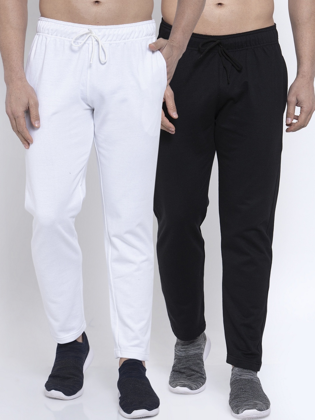 

NEUDIS Men Pack Of 2 Solid Structured-Fit Cotton Track Pants, White