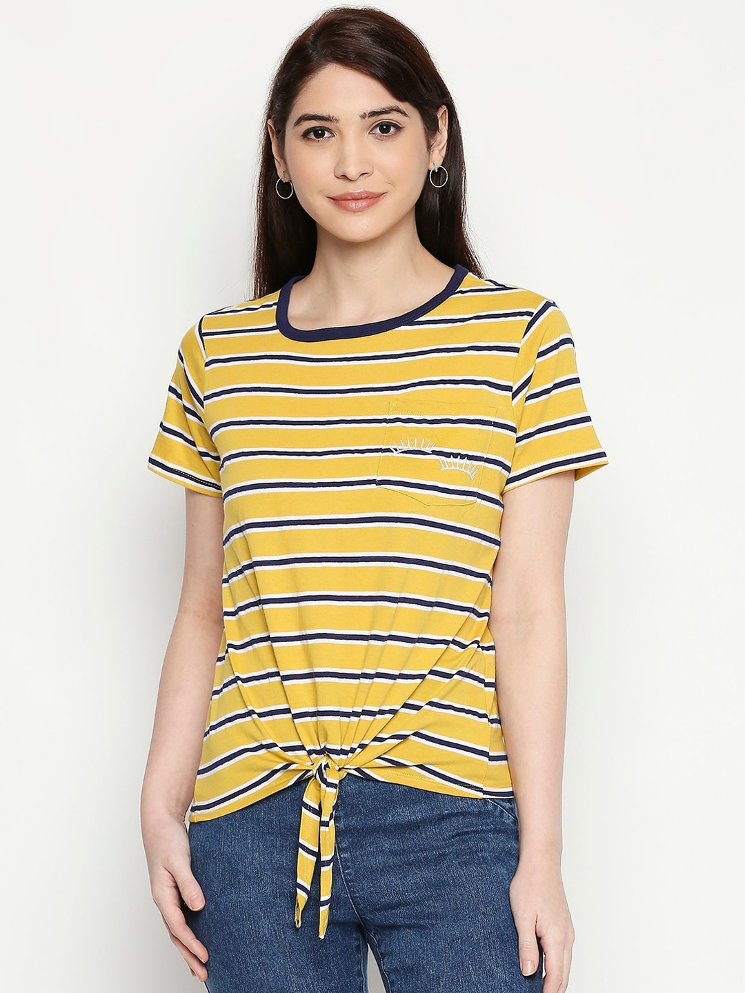 People Women Yellow Striped Top