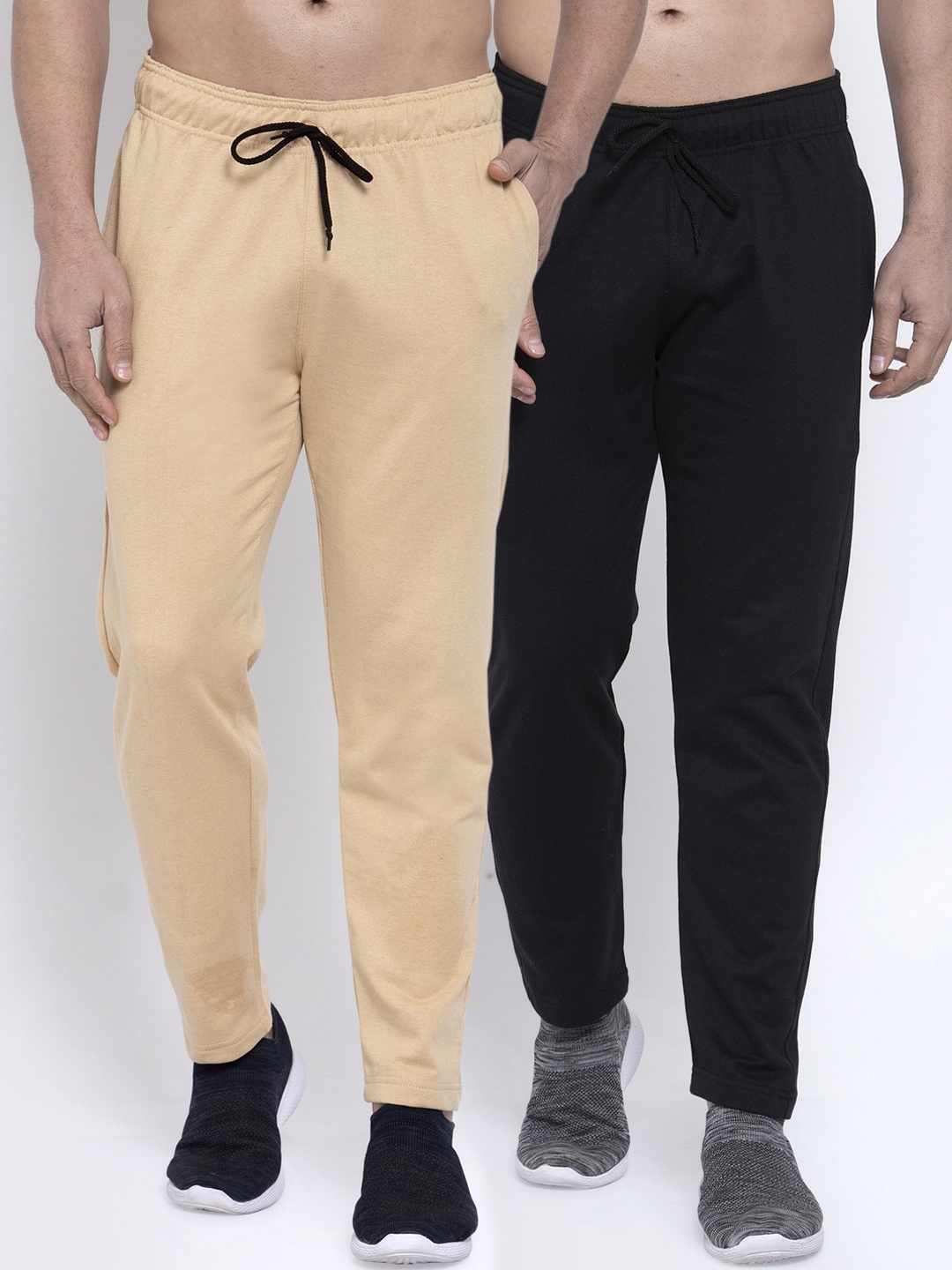 

NEUDIS Men Pack Of 2 Solid Structured-Fit Track Pants, Beige