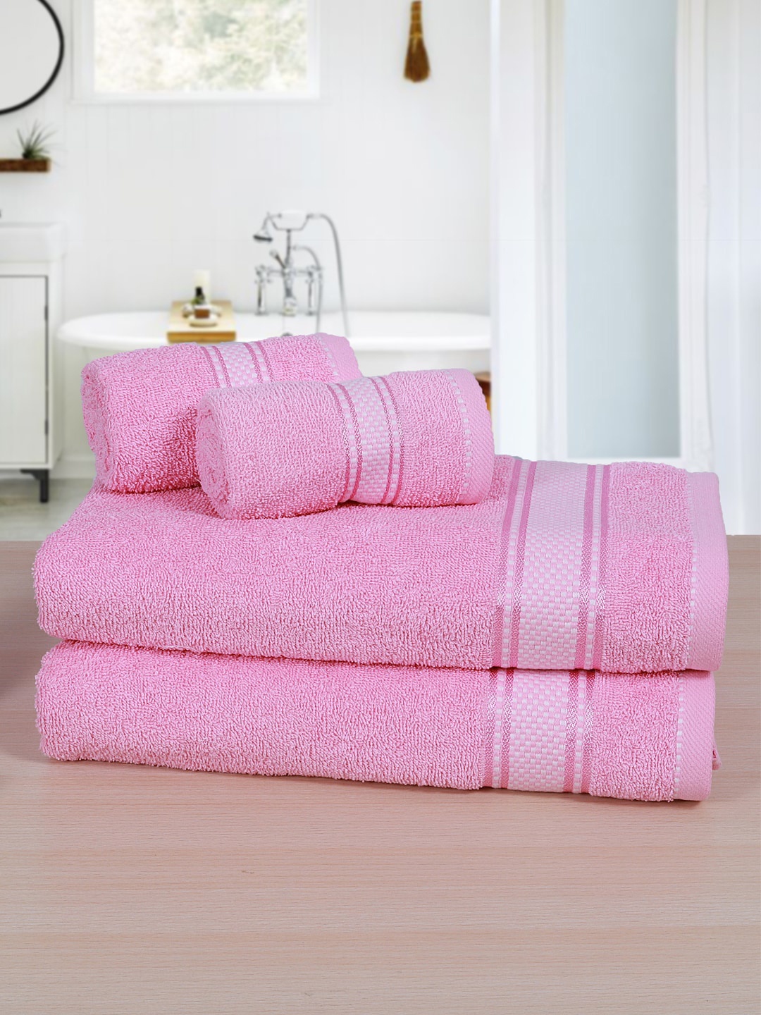 

RANGOLI Set Of 4 Pink Solid 380 GSM Towel Set