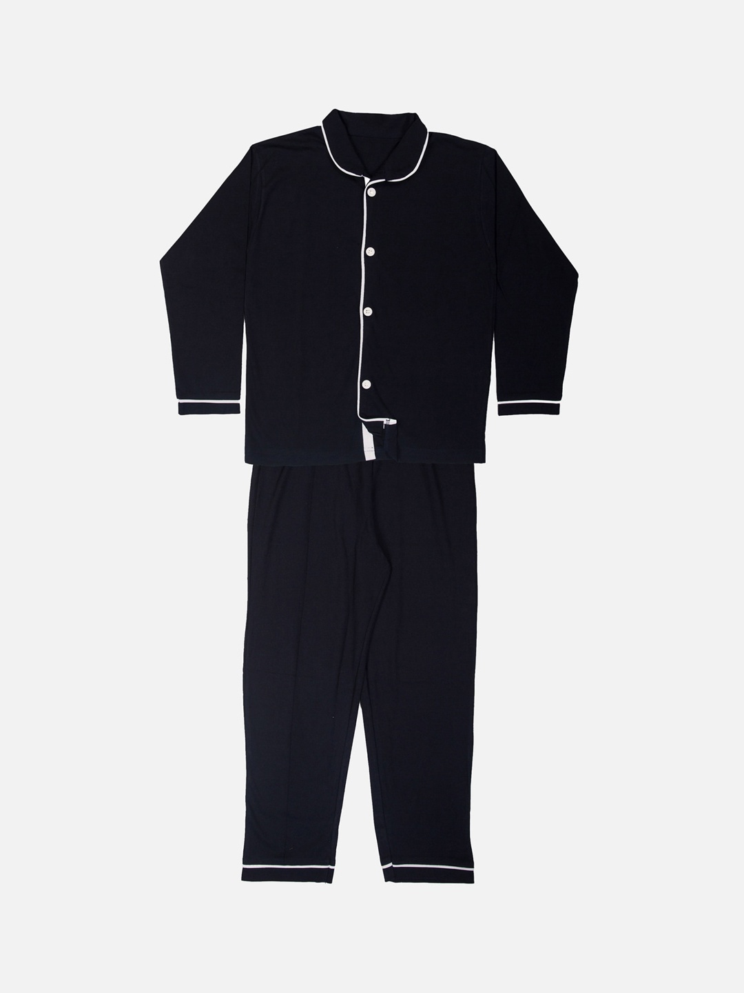 

TINY HUG Boys Navy Blue & White Solid Night Suit