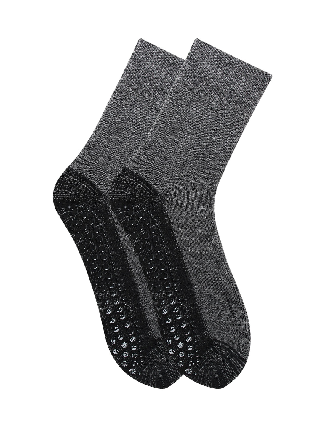 

Bonjour Men Grey & Black Patterned Anti-Skid Woolen Calf Length Socks