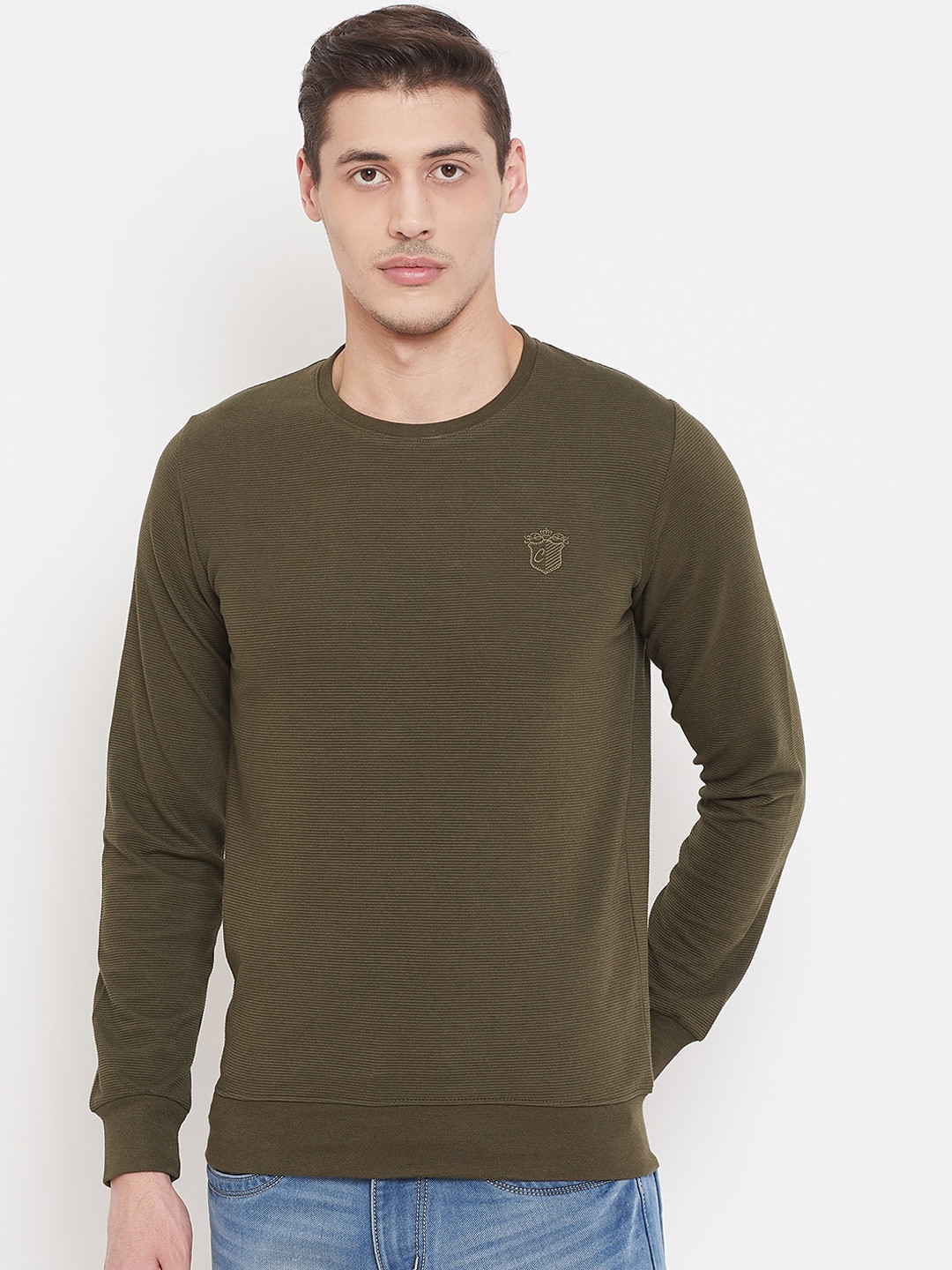 

Camey Men Olive Green Solid Sweatshirt