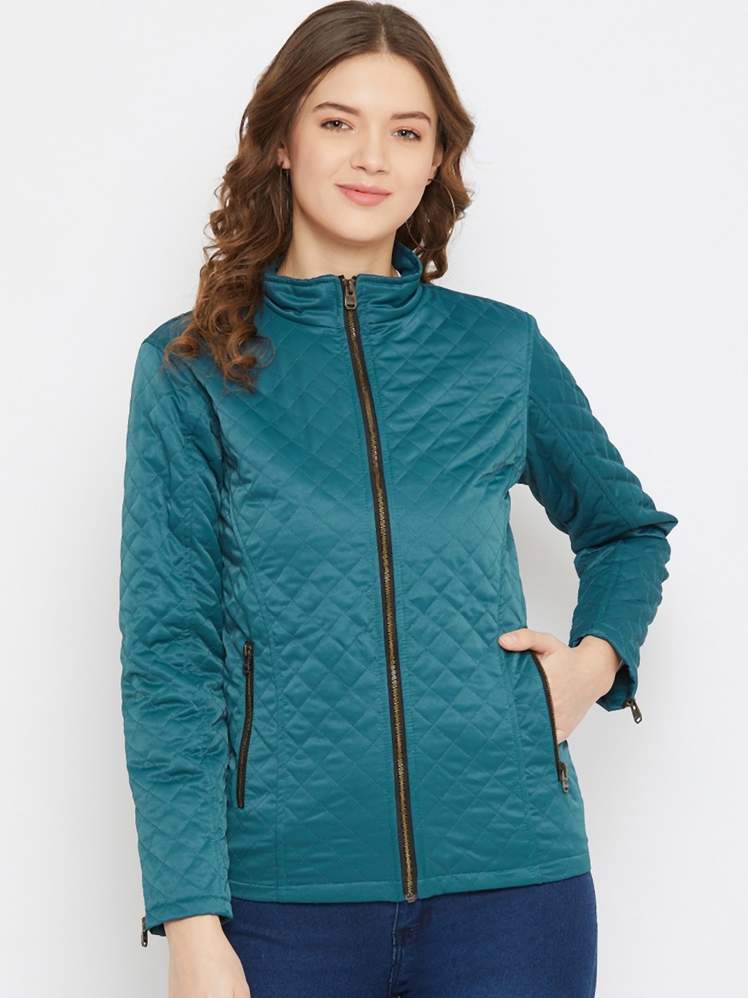 

JUMP USA Women Teal Solid Lightweight Quilted Jacket