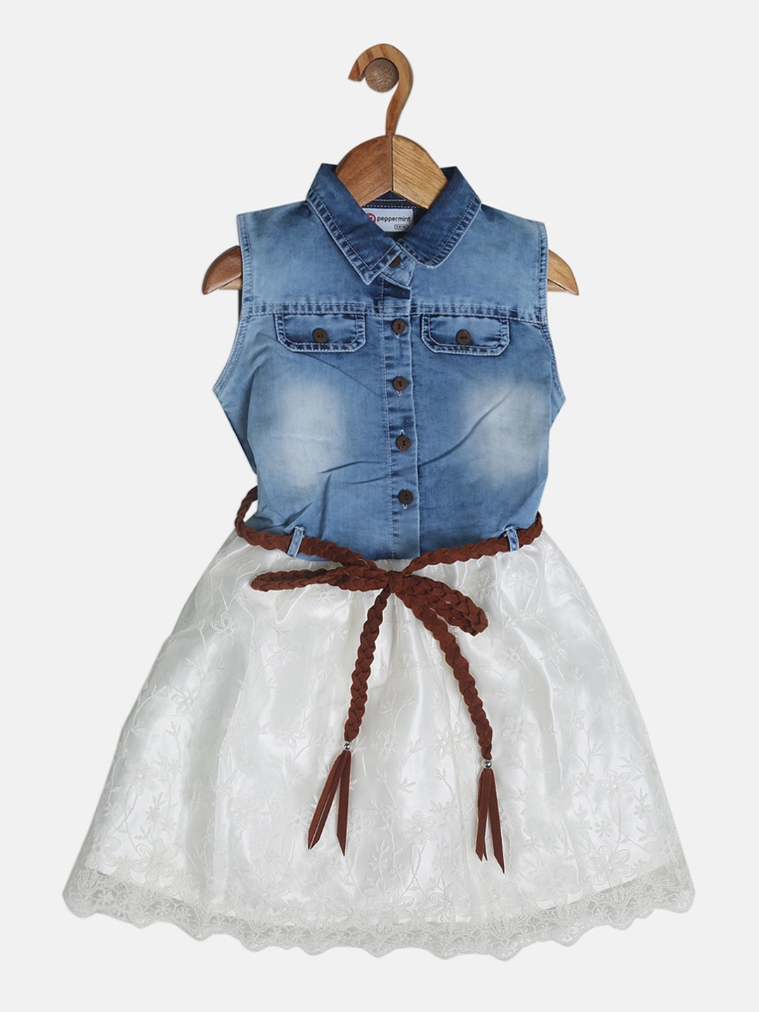 Peppermint Girls Off-White Colourblocked Fit and Flare Dress