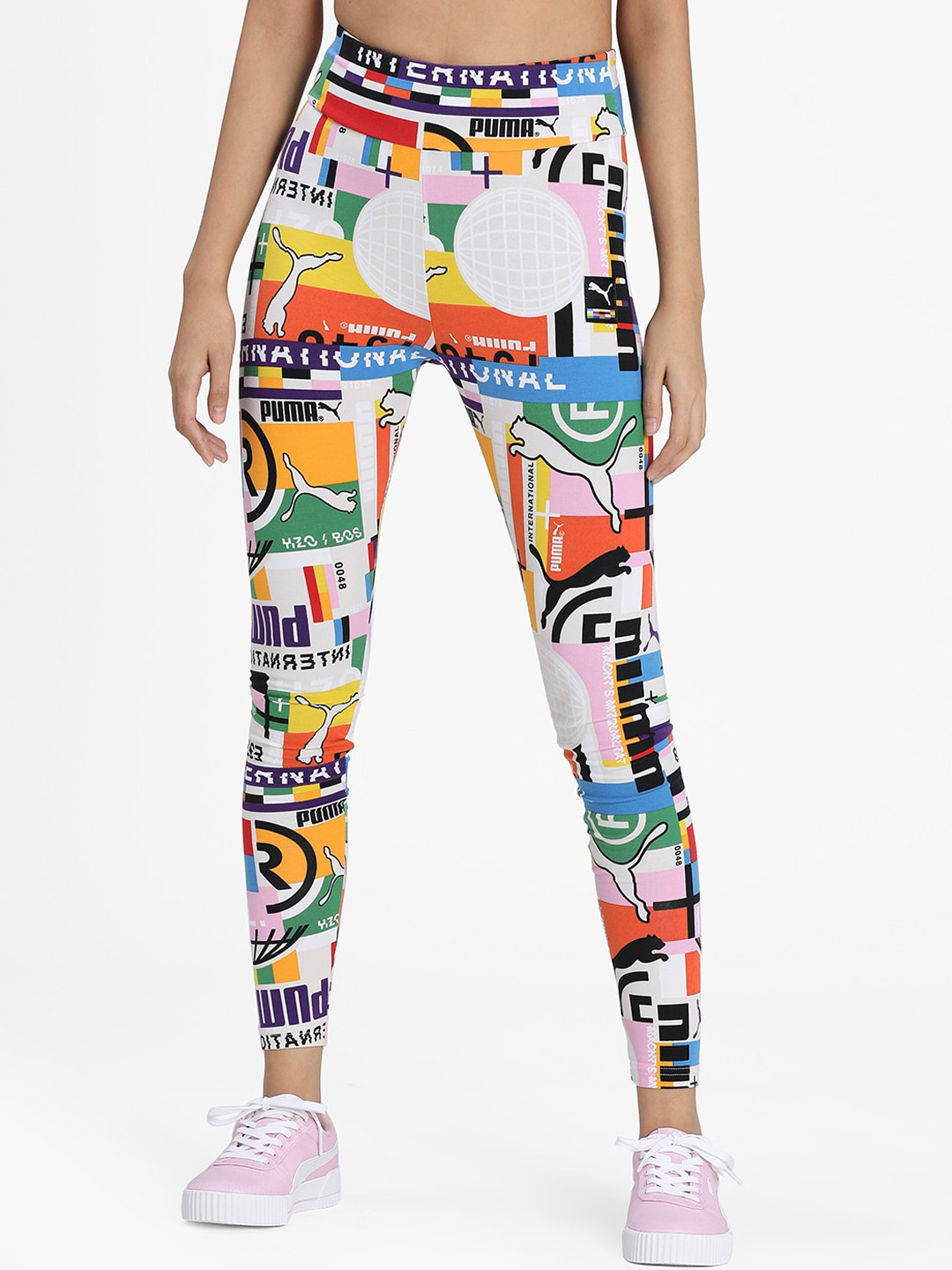 

Puma Women White & Blue International Printed Tights