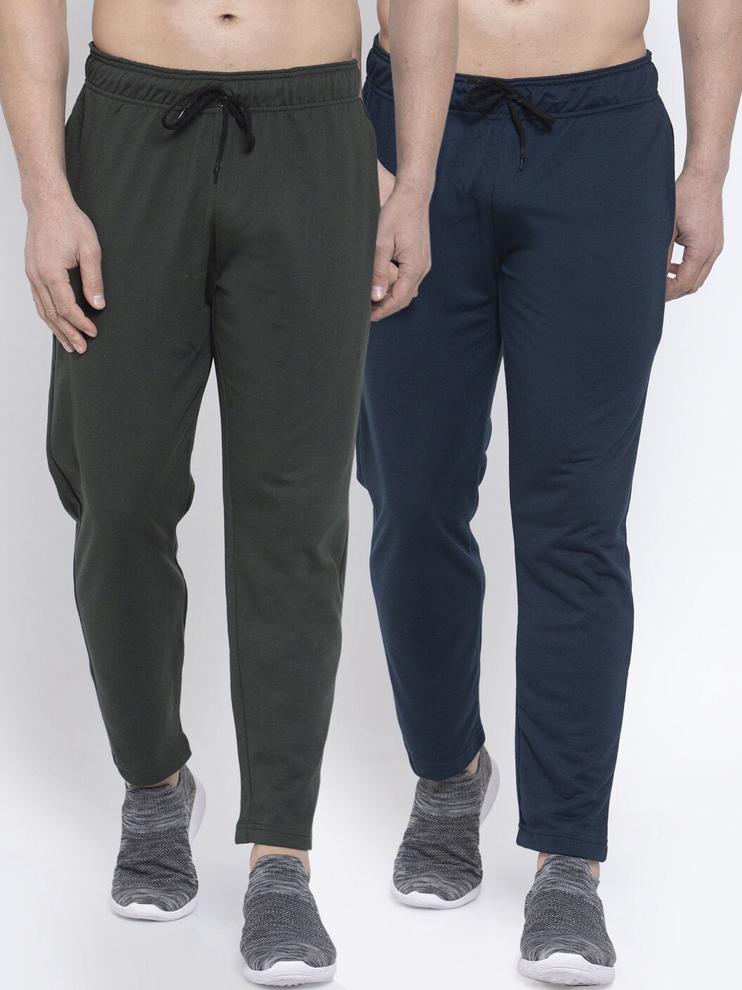 

NEUDIS Men Pack Of 2 Solid Structured-Fit Cotton Track Pants, Navy blue