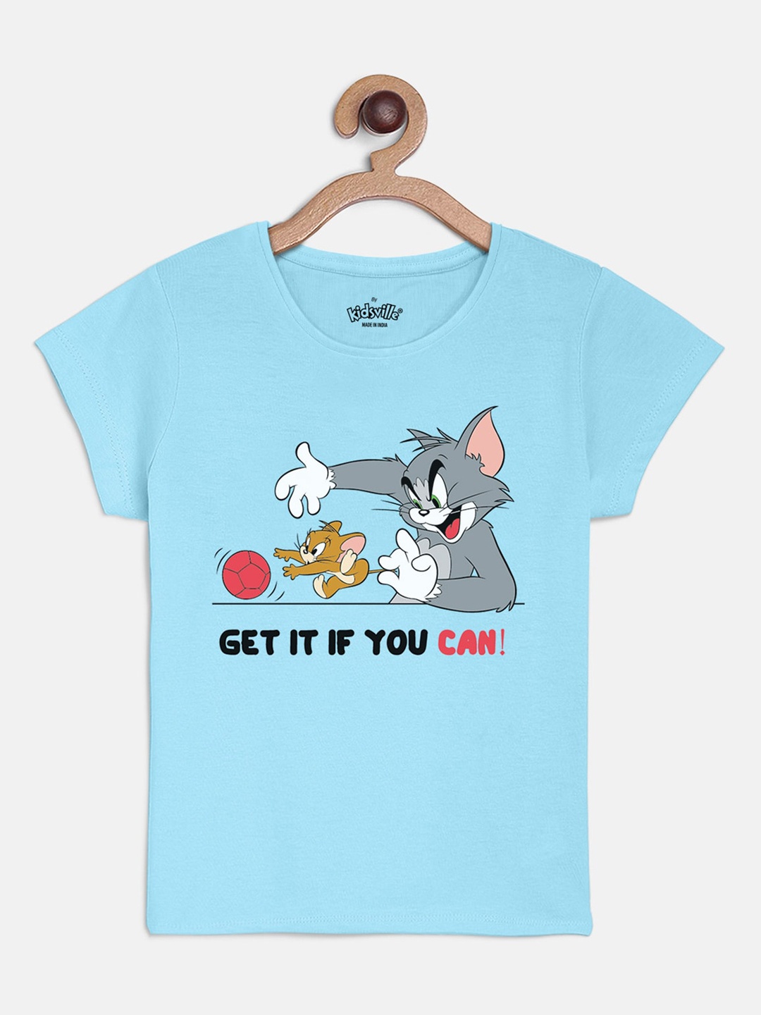 

Kids Ville Girls Blue Tom Jerry Printed Round Neck Cotton Pure Cotton T-shirt