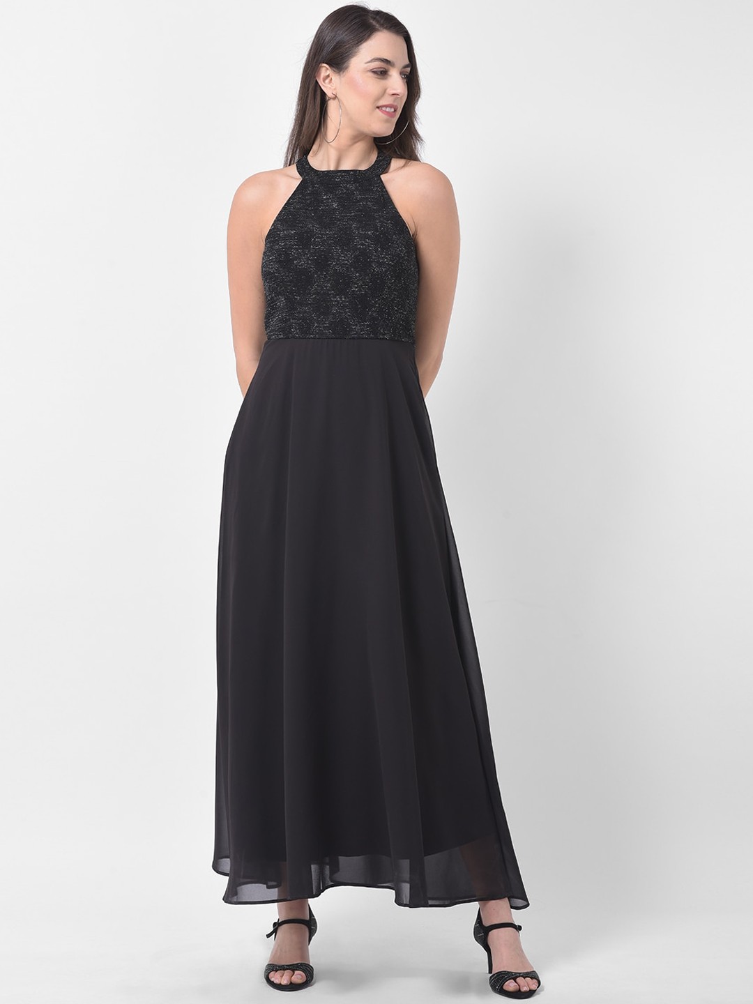 

Latin Quarters Women Black Self Design Maxi Dress