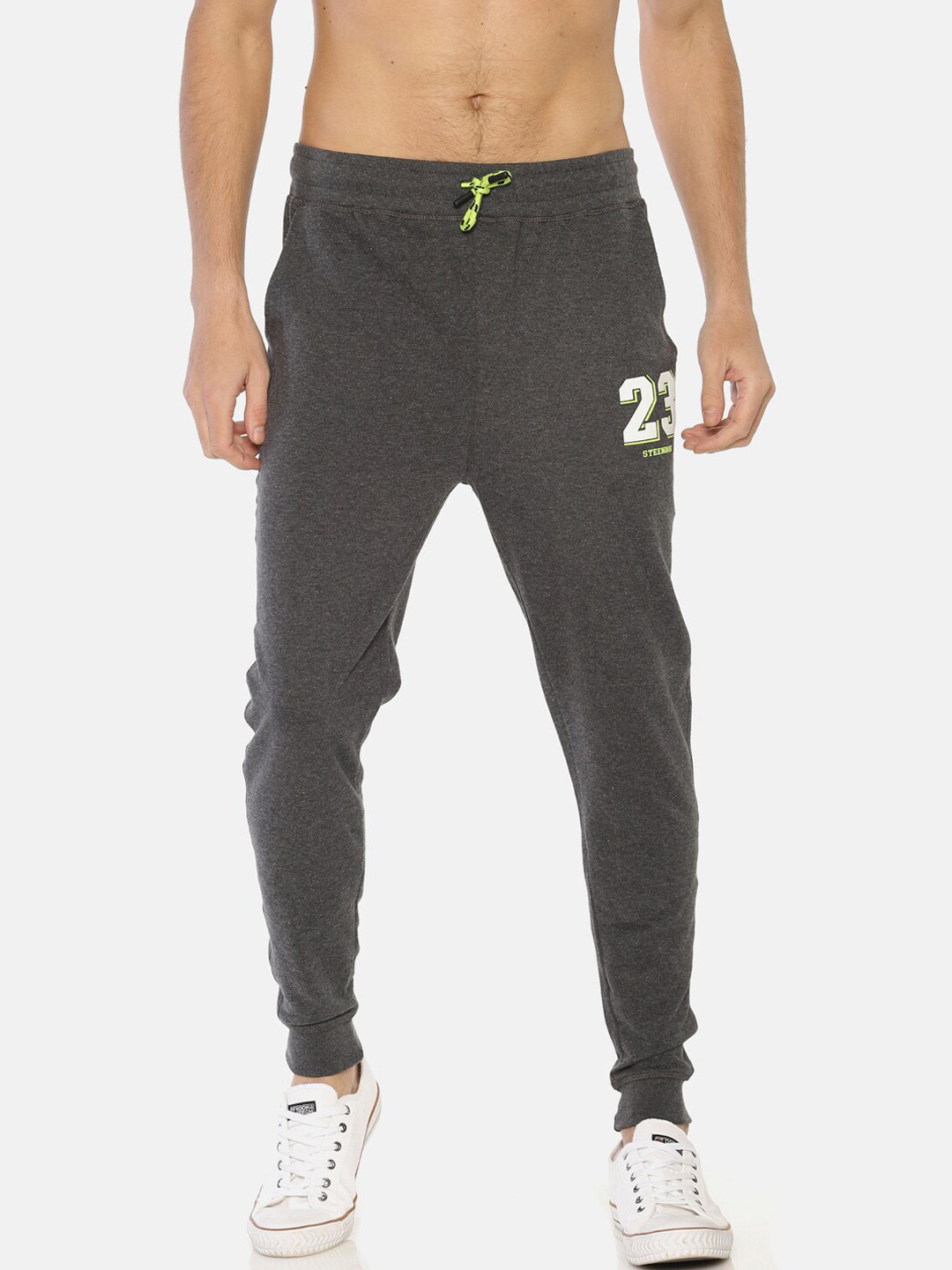 

Steenbok Men Grey & White Printed Straight-Fit Cotton Joggers