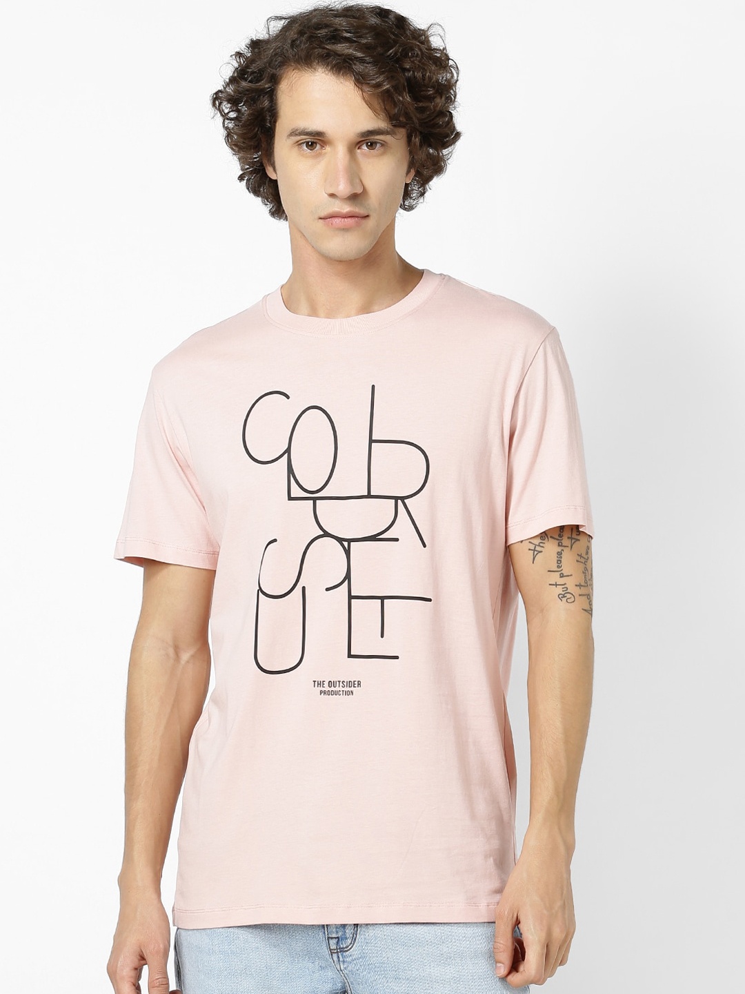 

Celio Men Pink Printed Round Neck Cotton Pure Cotton T-shirt