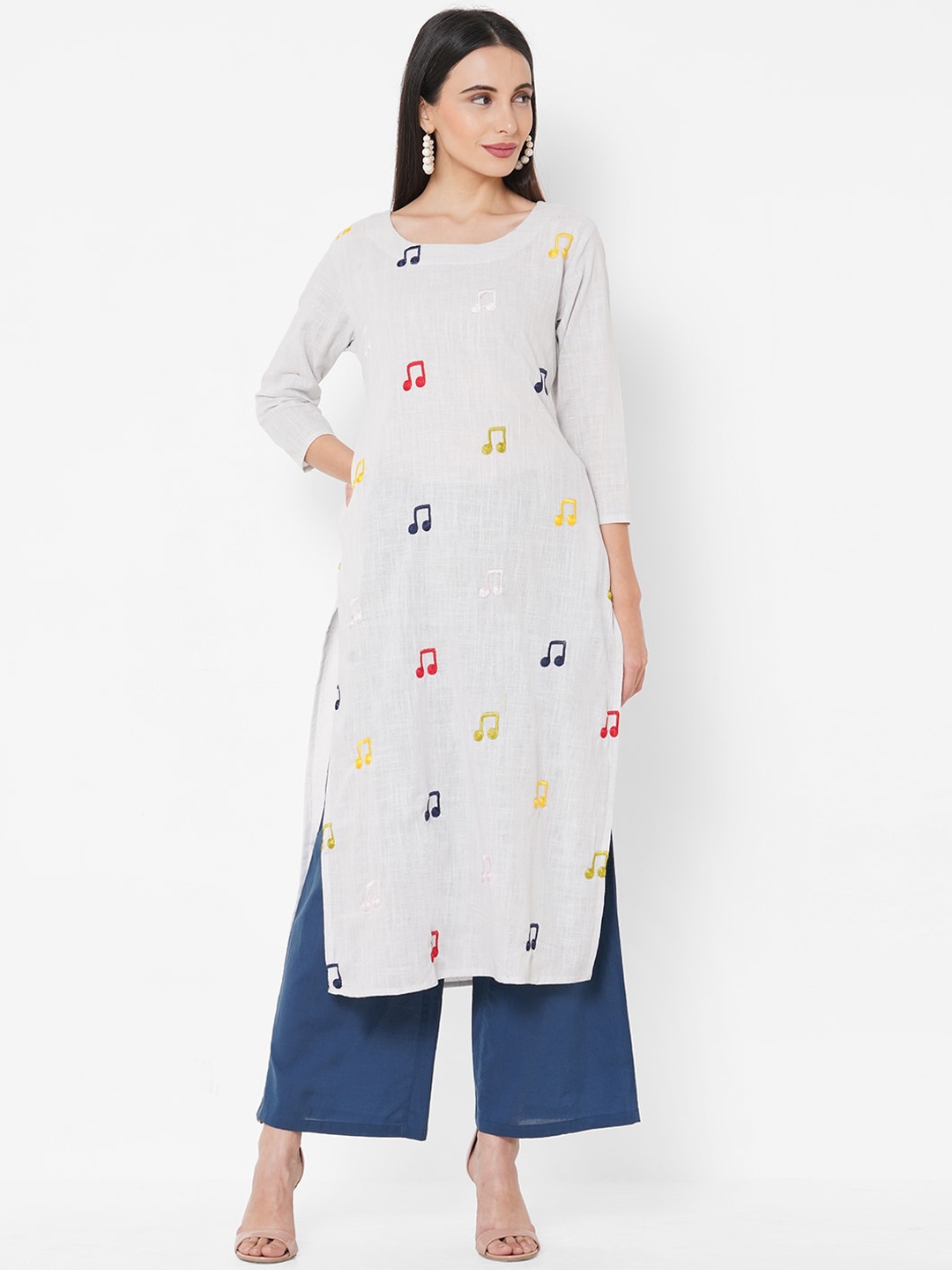 

FASHOR Grey Quirky Embroidered Thread Work Kurta