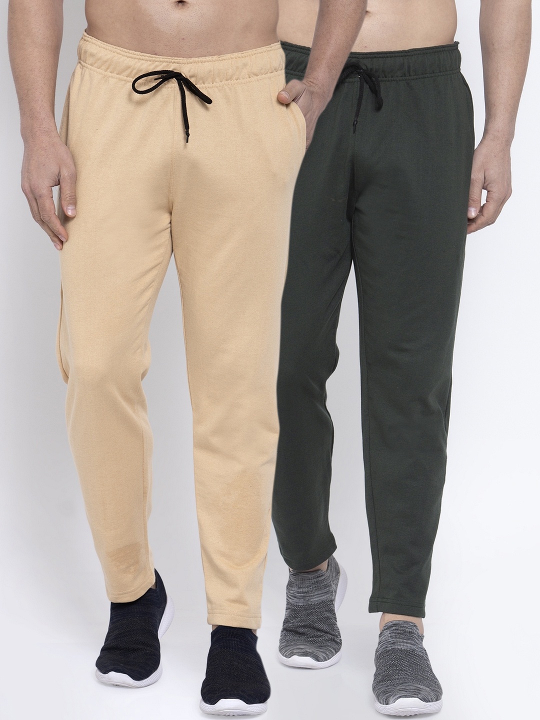 

NEUDIS Men Pack Of 2 Solid Structured-Fit Cotton Track Pants, Beige