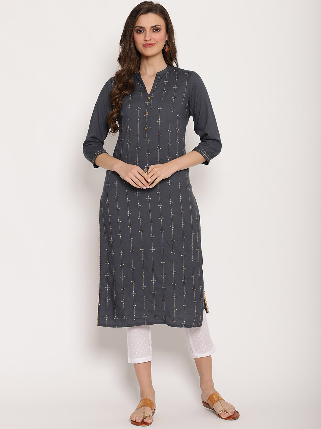 

Ramas Grey Striped Thread Work Kurta