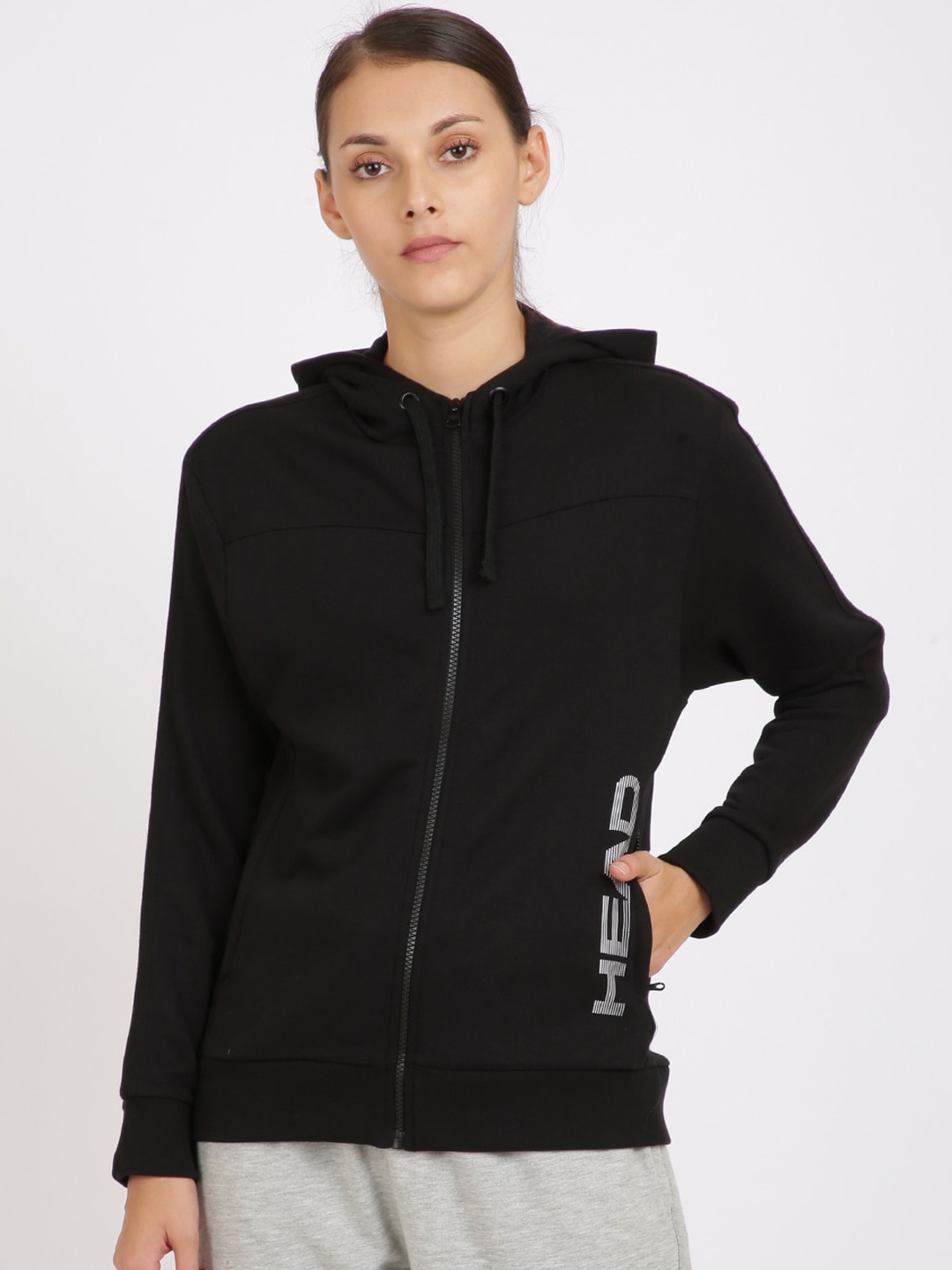 

Head Women Black Solid Hooded Sweatshirt