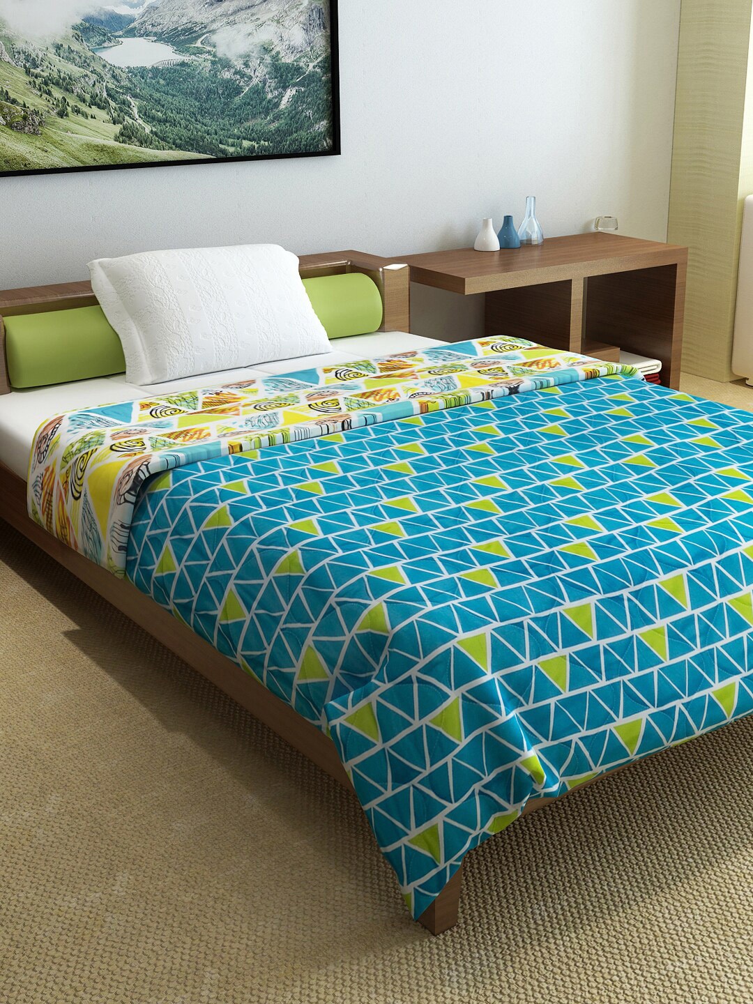 

Divine Casa Yellow & Blue Geometric Mild Winter 120 GSM Single Bed Comforter