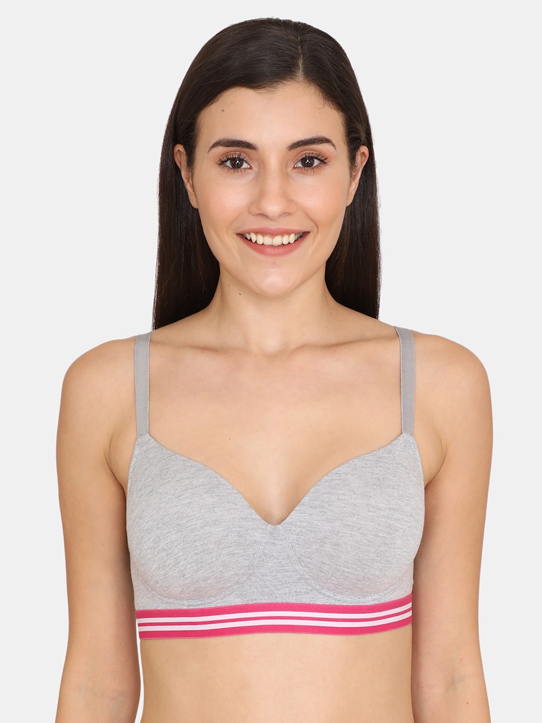 

Zivame Grey & Pink Solid Non-Wired Lightly Padded T-shirt Bra ZI1175FASHAGREY