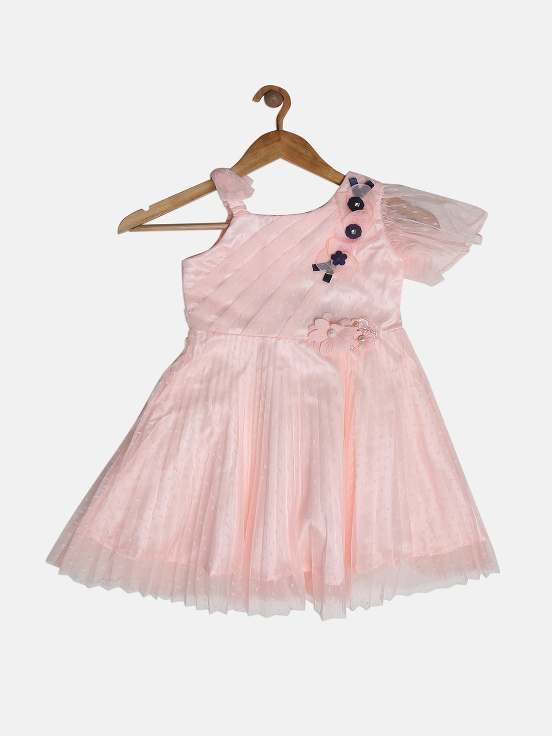 

Peppermint Girls Pink Self Design Fit and Flare Dress