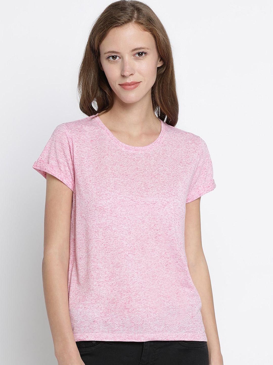 

Pepe Jeans Women Pink Self Design Round Neck T-shirt