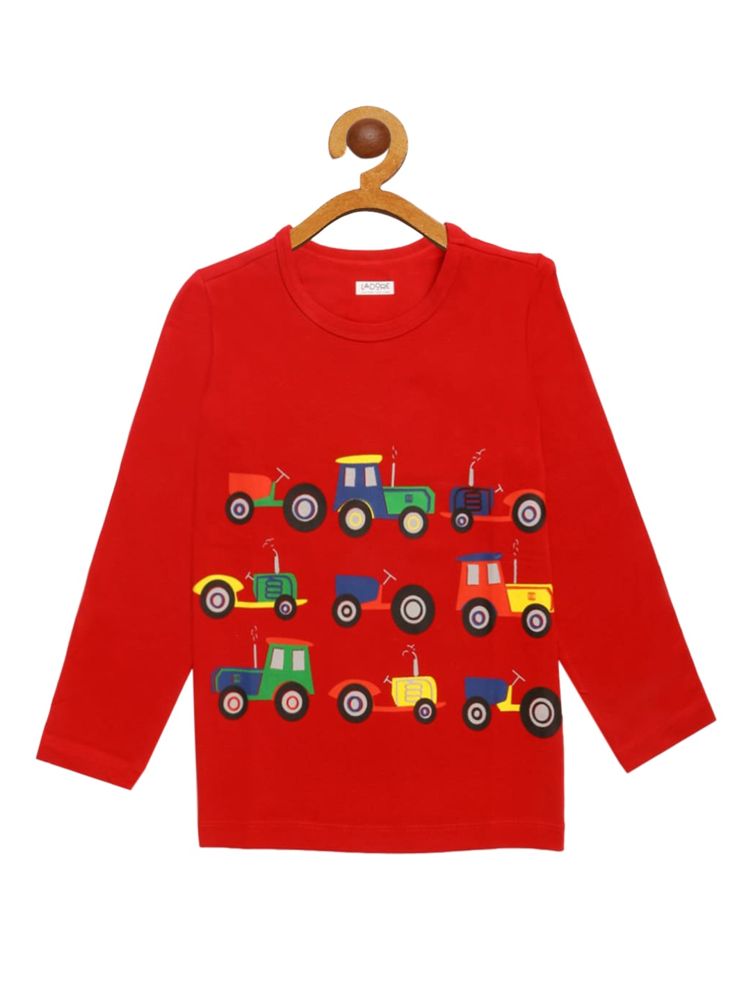LAdore Unisex Kids Red Printed Round Neck T-shirt