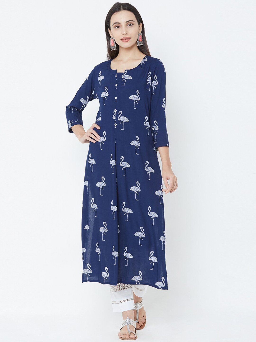 

FASHOR Blue Quirky Printed A-line Kurta