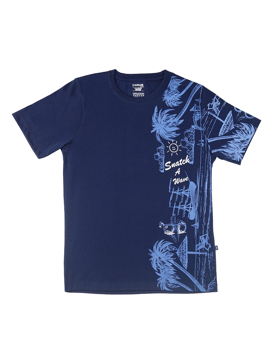 

Dollar Boys Blue Printed Round Neck Cotton T-shirt