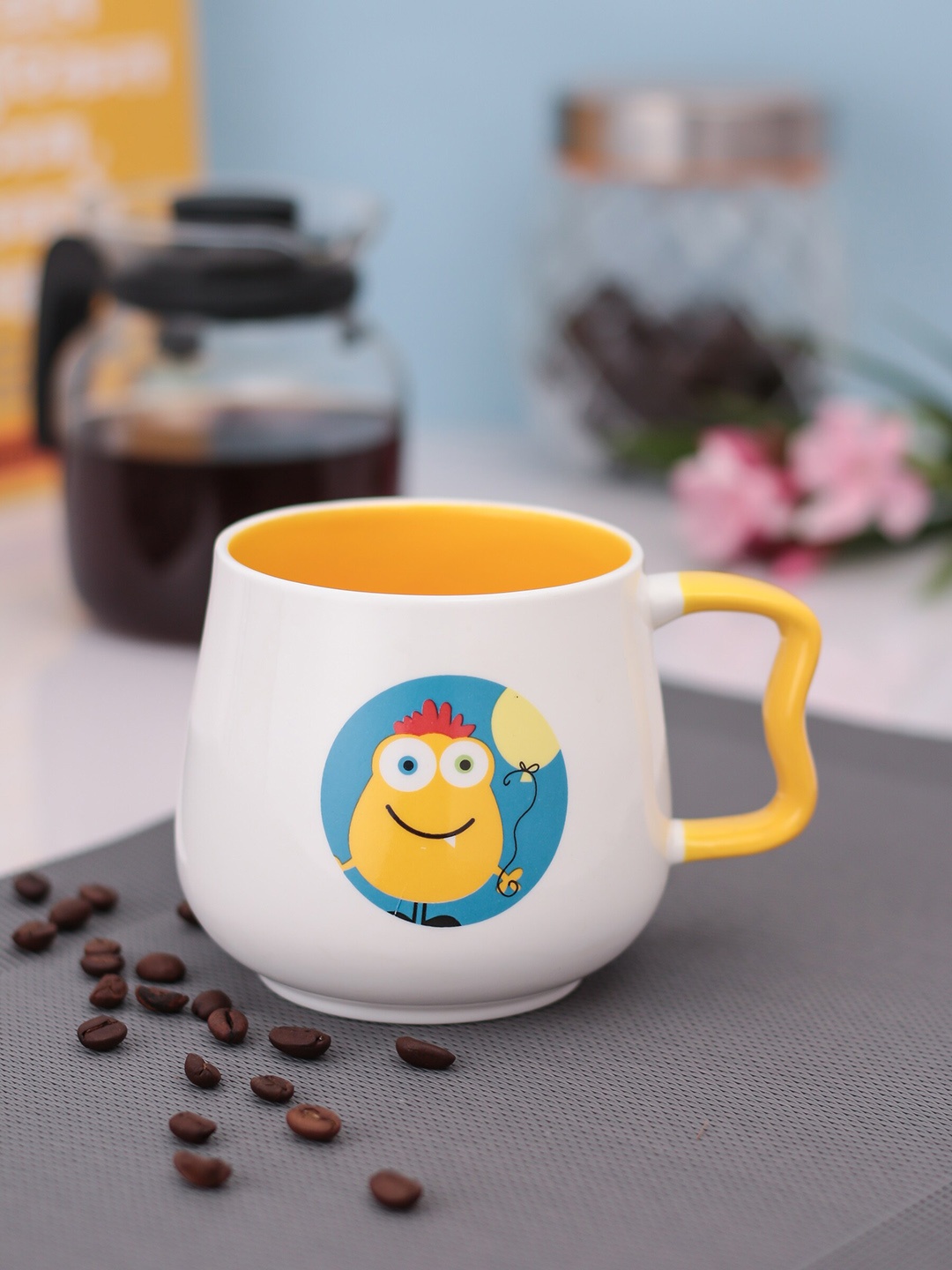 

JCPL Fine Ceramic Kids White & Yellow Printed Mugs 2 Pieces 350 Ml