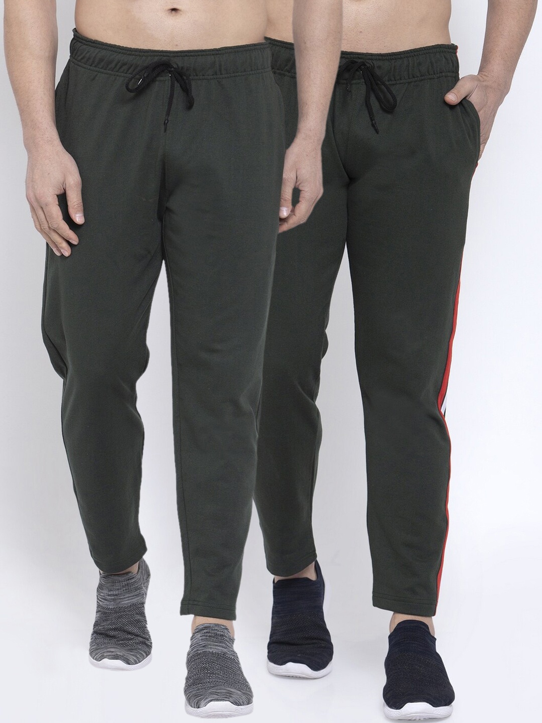 

NEUDIS Men Pack Of 2 Olive Green Solid Structured-Fit Track Pants