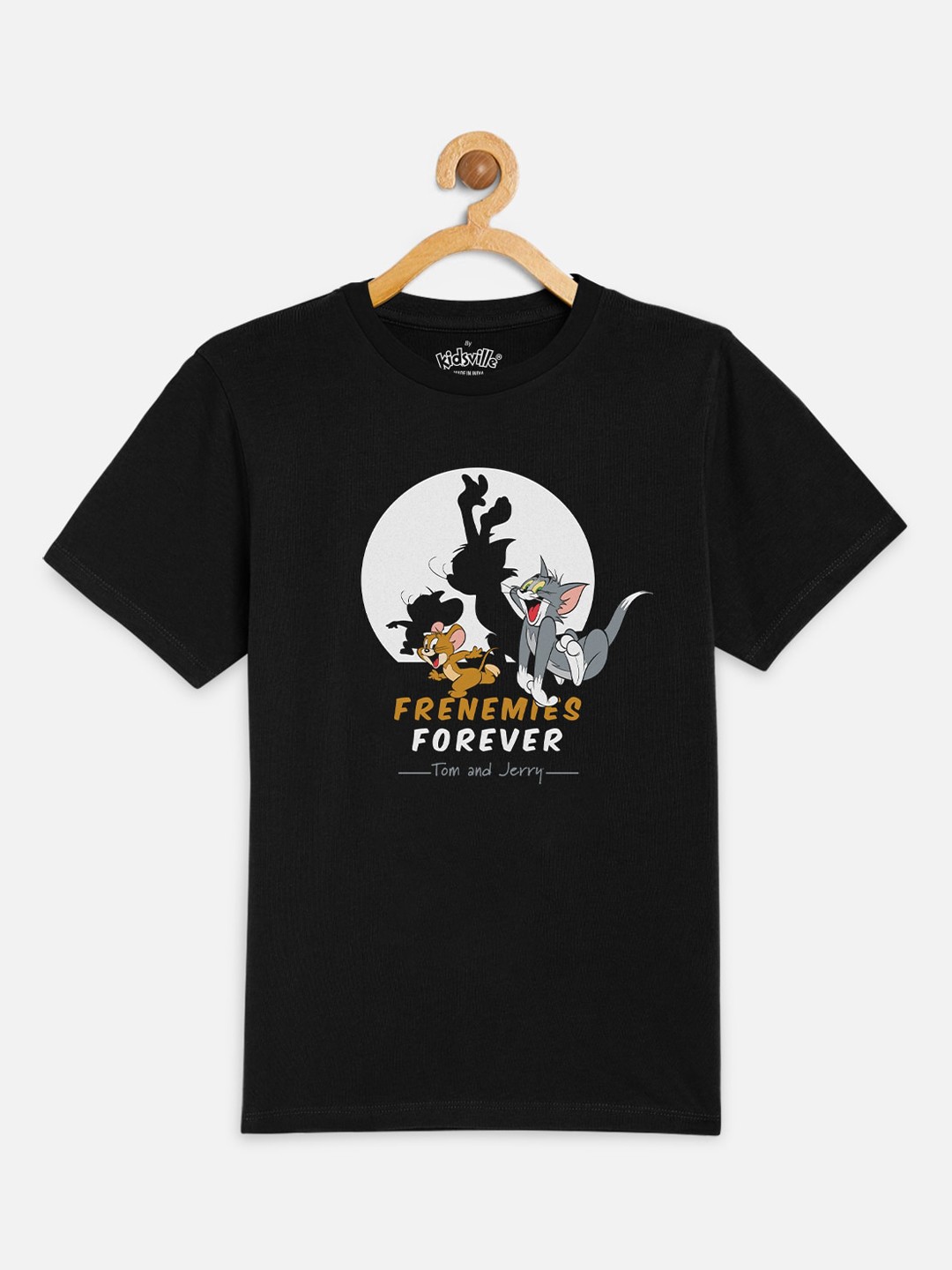 

Kids Ville Boys Black Tom Jerry Printed Round Neck Cotton Pure Cotton T-shirt